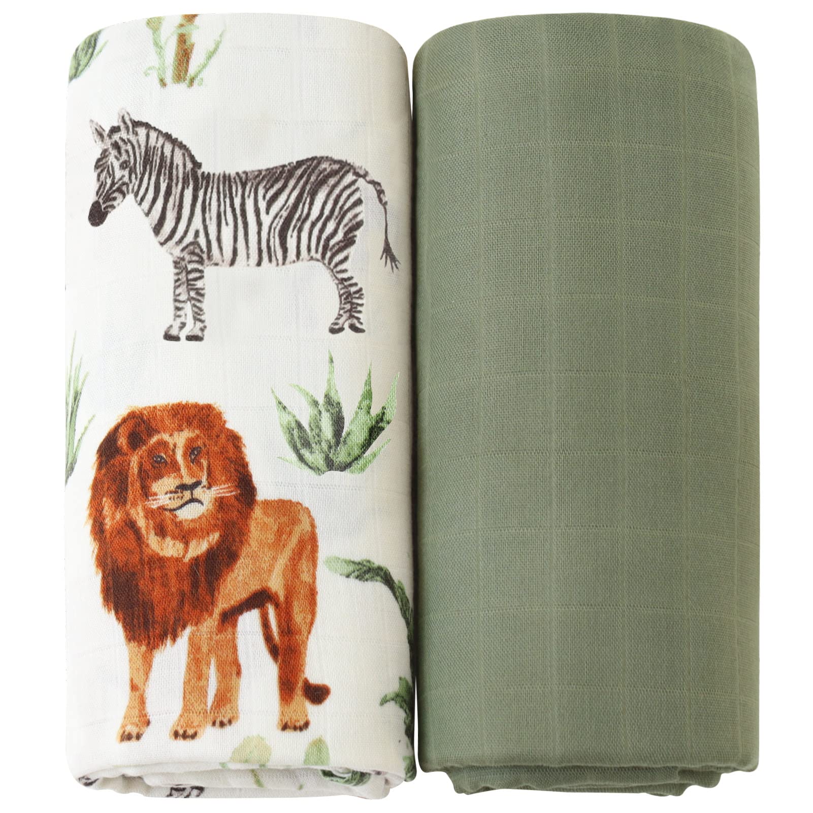 LifeTree Muslin Swaddle Blankets, Baby Swaddling Wrap Nursery Blanket Unisex, Soft 70% Viscose from Bamboo and 30% Cotton, Large 47 x 47 inches, Bear & Checkered Swaddle Blanket