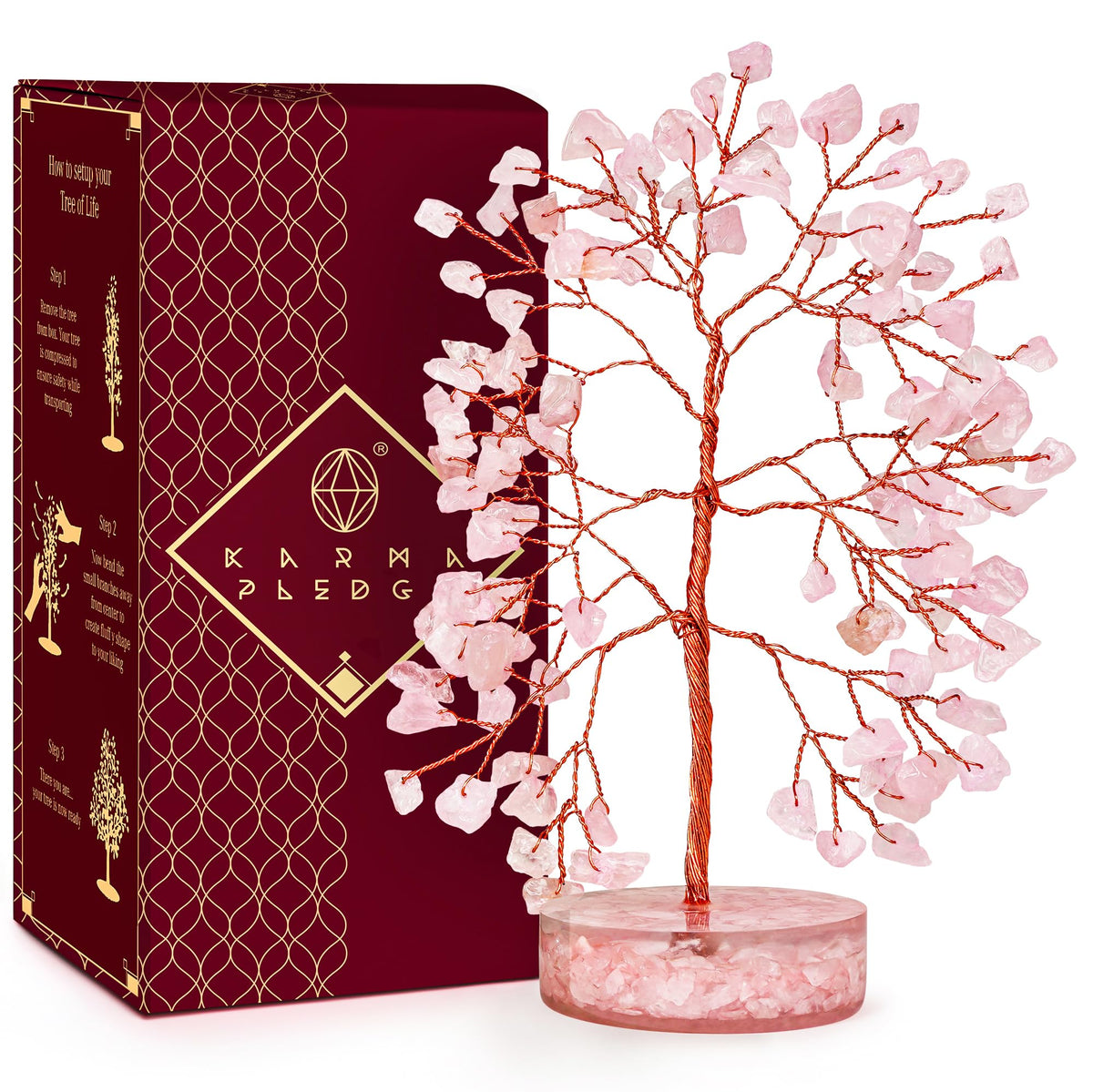 Rose Quartz Crystal Trees for Home Decor, Office Desk Decoration, Chakra Healing Crystals and Stone for Positive Energy, Money, Good Luck, Tree of Life Spiritual Birthday Gifts for Women and Mom