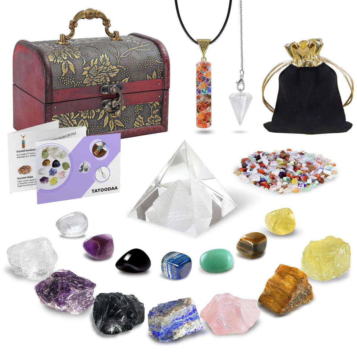Healing Crystals Set, 28 Pcs Crystals and Healing Stones 7 Chakra Kits Obsidian Real Spiritual Protection Natural Reiki Energy Meditation Crystals for Beginners Wooden Box, Crystal Gifts for Women