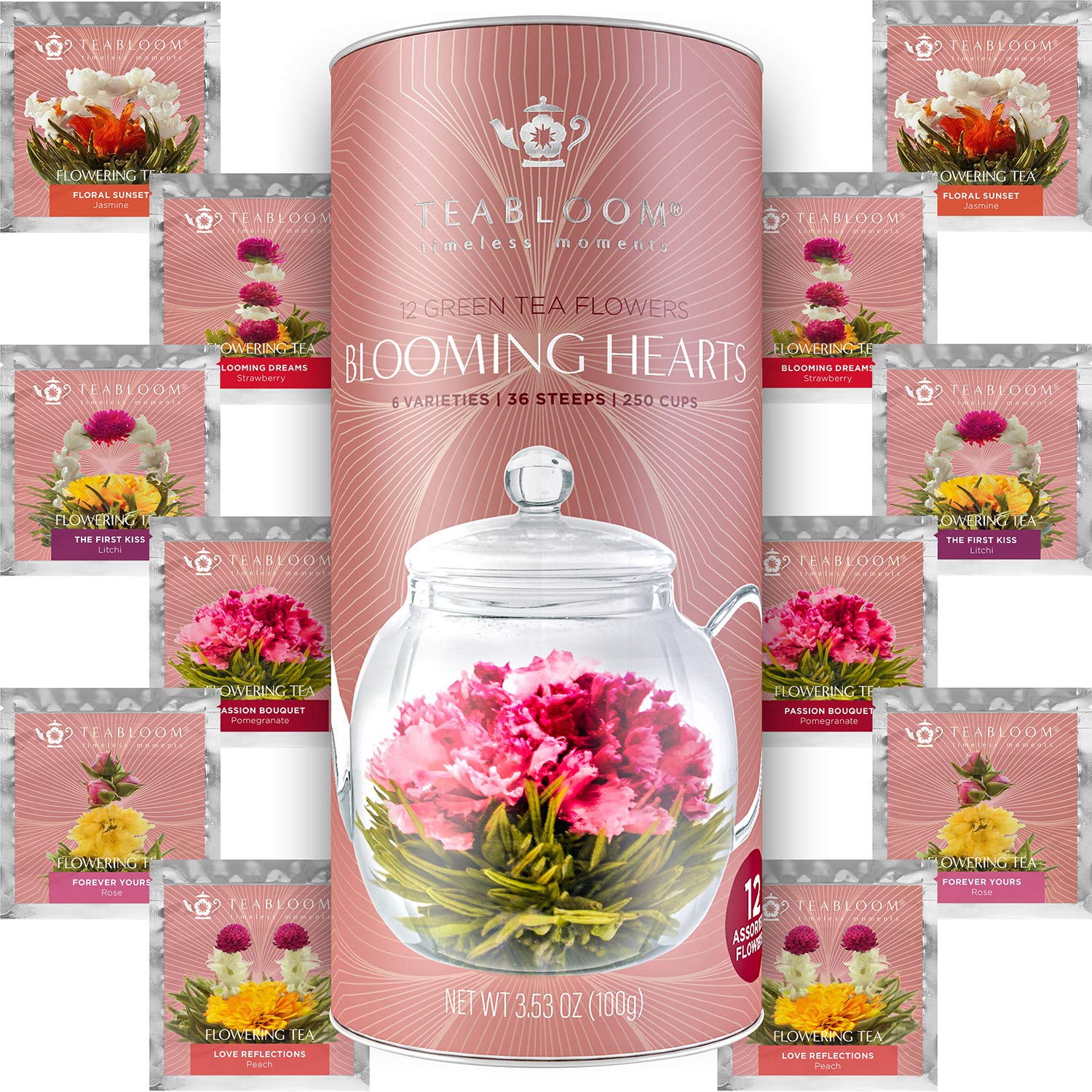 Teabloom - World's Finest Pyramid Tea Collection, 24 Varieties of USDA Certified Organic & Kosher Teas - Black Tea, Green Tea, White Tea, Oolong Tea, and Herbal/Fruit Tea Blends