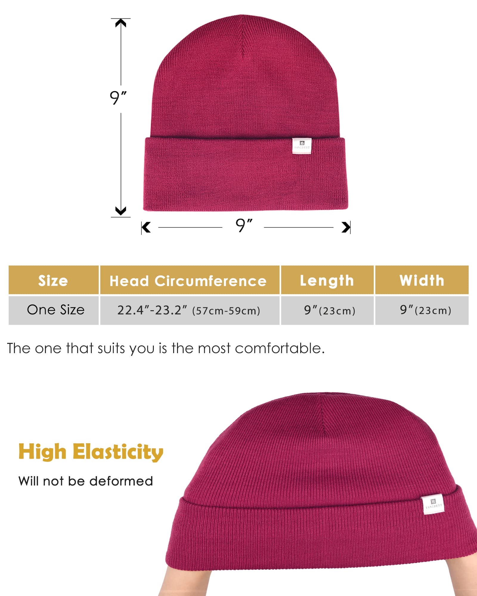 YANIBEST Satin Lined Beanie for Women Reduce Frizz Winter Hats for Women Men Silk Lining Soft Slouchy Warm Cuffed Less Static