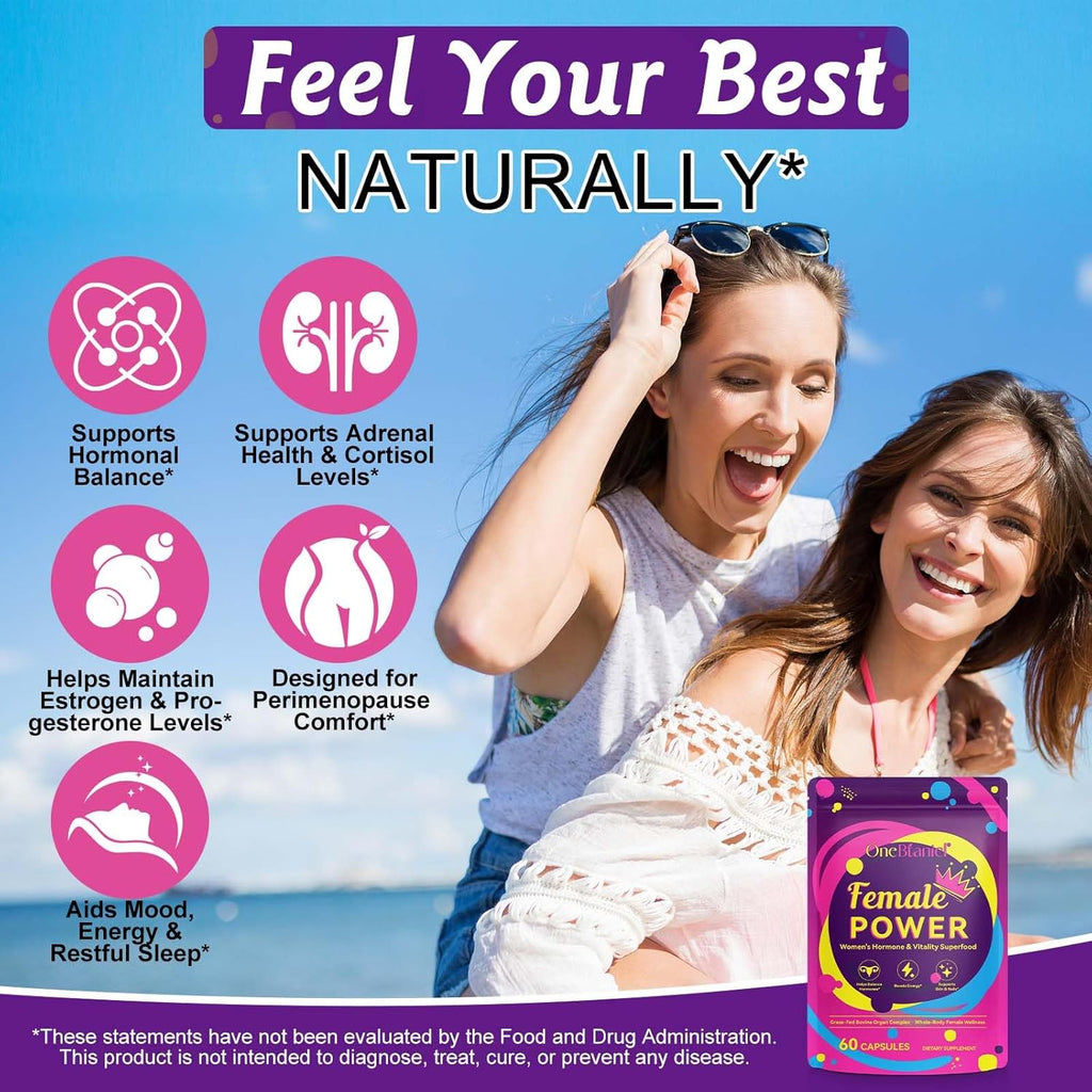 Beef Organ Supplement for Women with Beef Liver, Kidney, Heart and Uterus Tissue, Supports Women's Overall Wellness, Hormone Balance, Energy, Skin Health, 100% Grass Fed, Non-GMO, 60 Capsules