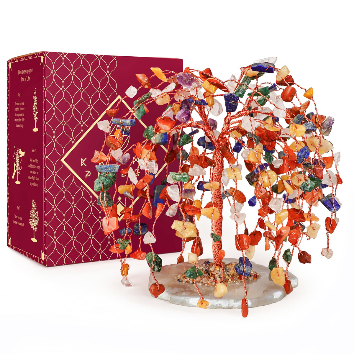 Crystal Tree of Life 7 Chakra Healing Crystals Trees for Home Decor, Office Desk Decor, Boho Decor, Handmade Bonsai Trees for Positive Energy, Money, Good Luck Birthday Gifts for Women, Mom