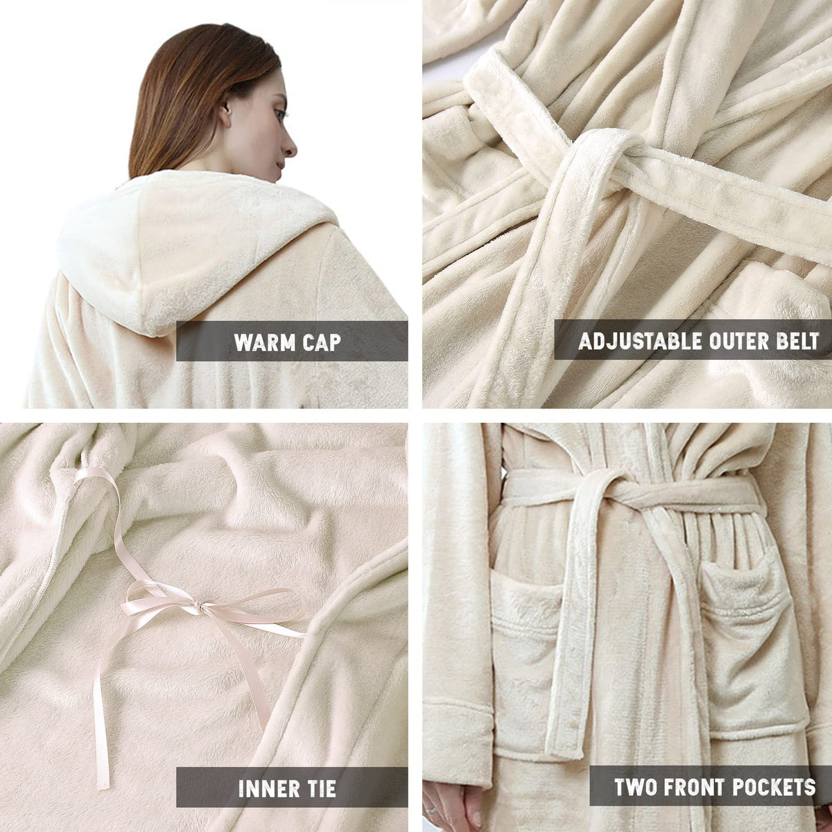 Hellomamma Long Hooded Robe for Women Luxurious Flannel Fleece Full Length Bathrobe Winter Warm Pajamas Shower Nightgown