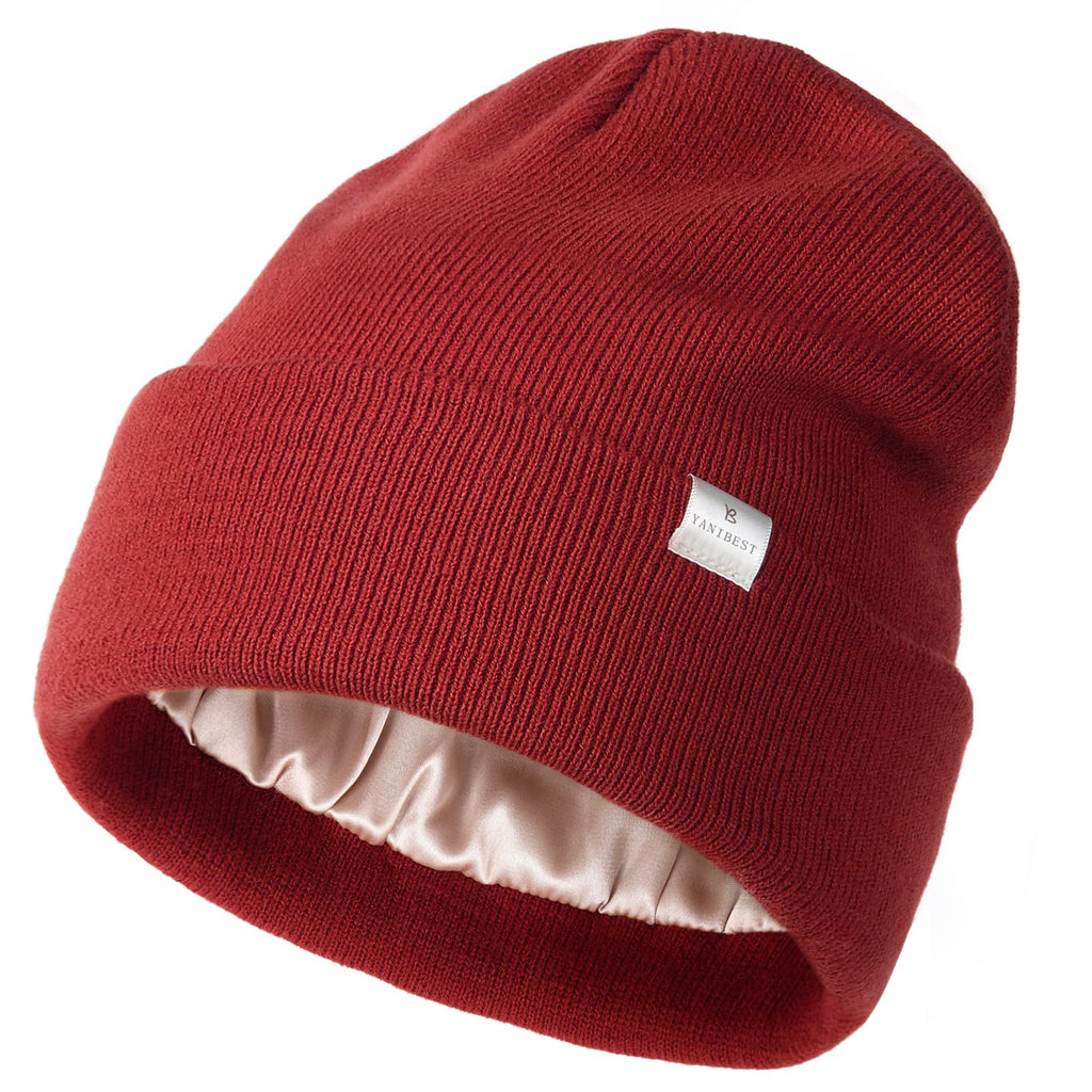 YANIBEST Satin Lined Beanie for Women Reduce Frizz Winter Hats for Women Men Silk Lining Soft Slouchy Warm Cuffed Less Static