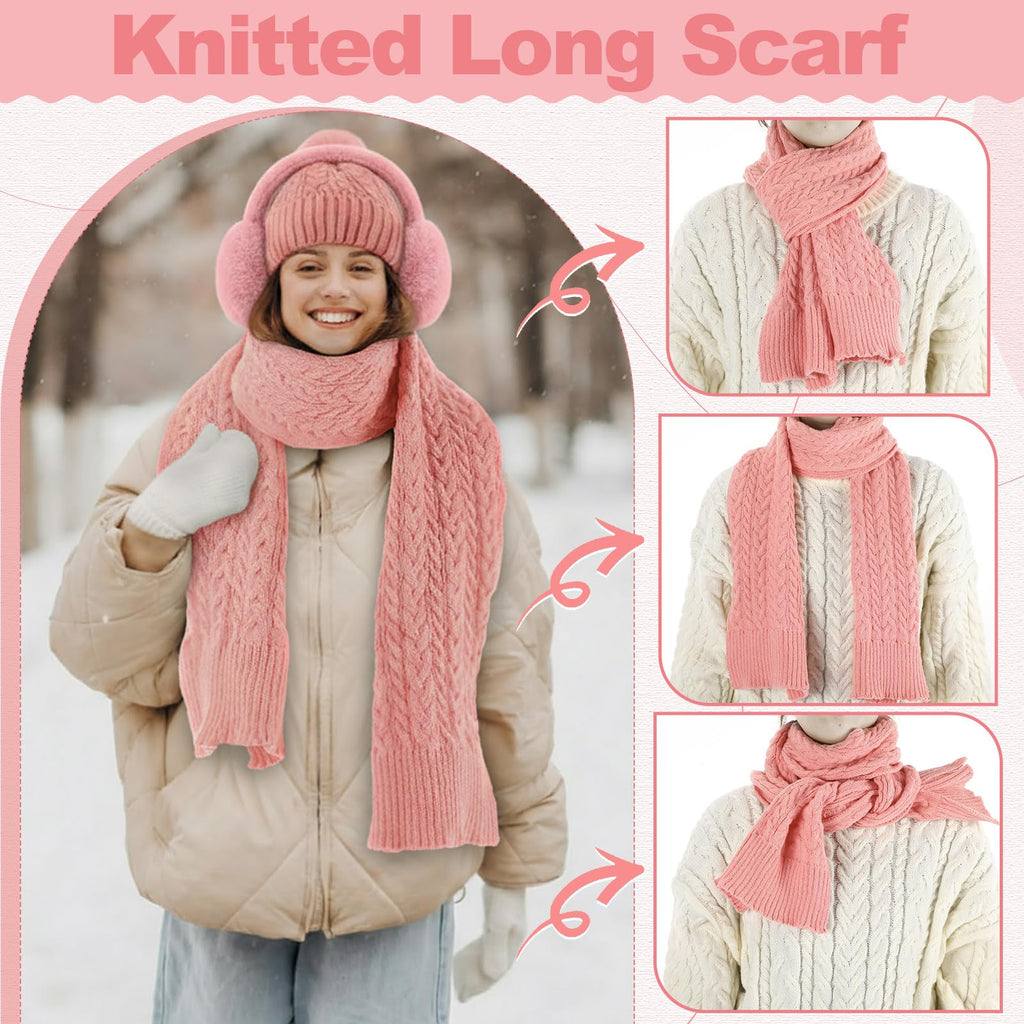 Geyoga 6 Pcs Winter Warm Set for Women Warm Beanies Hats Touchscreen Gloves Long Scarf Ear Muffs Socks Winter Gifts for Women
