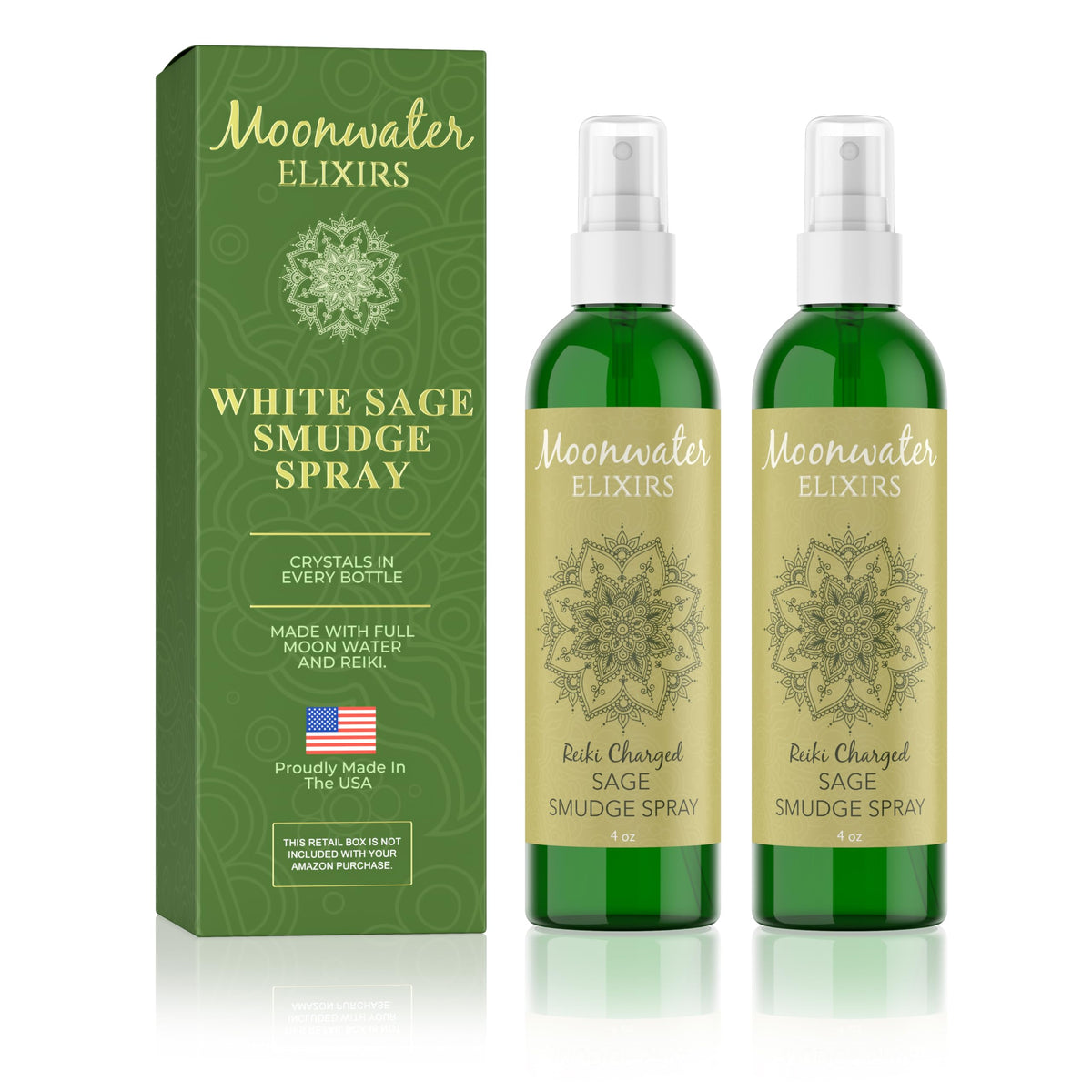 White Sage Smudge Spray for Spiritual Cleansing & Aura Protection, Sage Mist for Cleansing Negative Energy & Protection, Home & Meditation, Clear Quartz Reiki Energized Aromatherapy Room Spray - 4oz