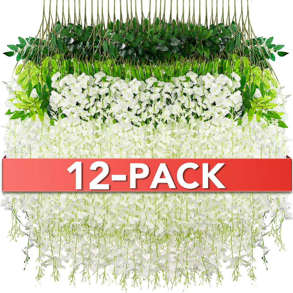 Wisteria Hanging Flowers,Fake Hanging Flowers,Wisteria artificiales Garland for Home Wedding Arch Floral Party Garden Ceremony Outdoor Decor,3.6 feet Long(36,White)