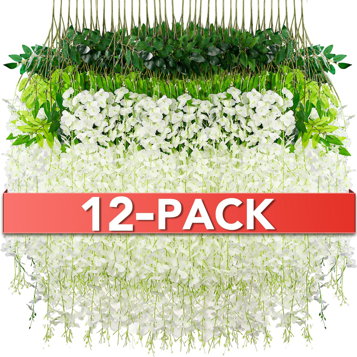 Wisteria Hanging Flowers,Fake Hanging Flowers,Wisteria artificiales Garland for Home Wedding Arch Floral Party Garden Ceremony Outdoor Decor,3.6 feet Long(36,White)