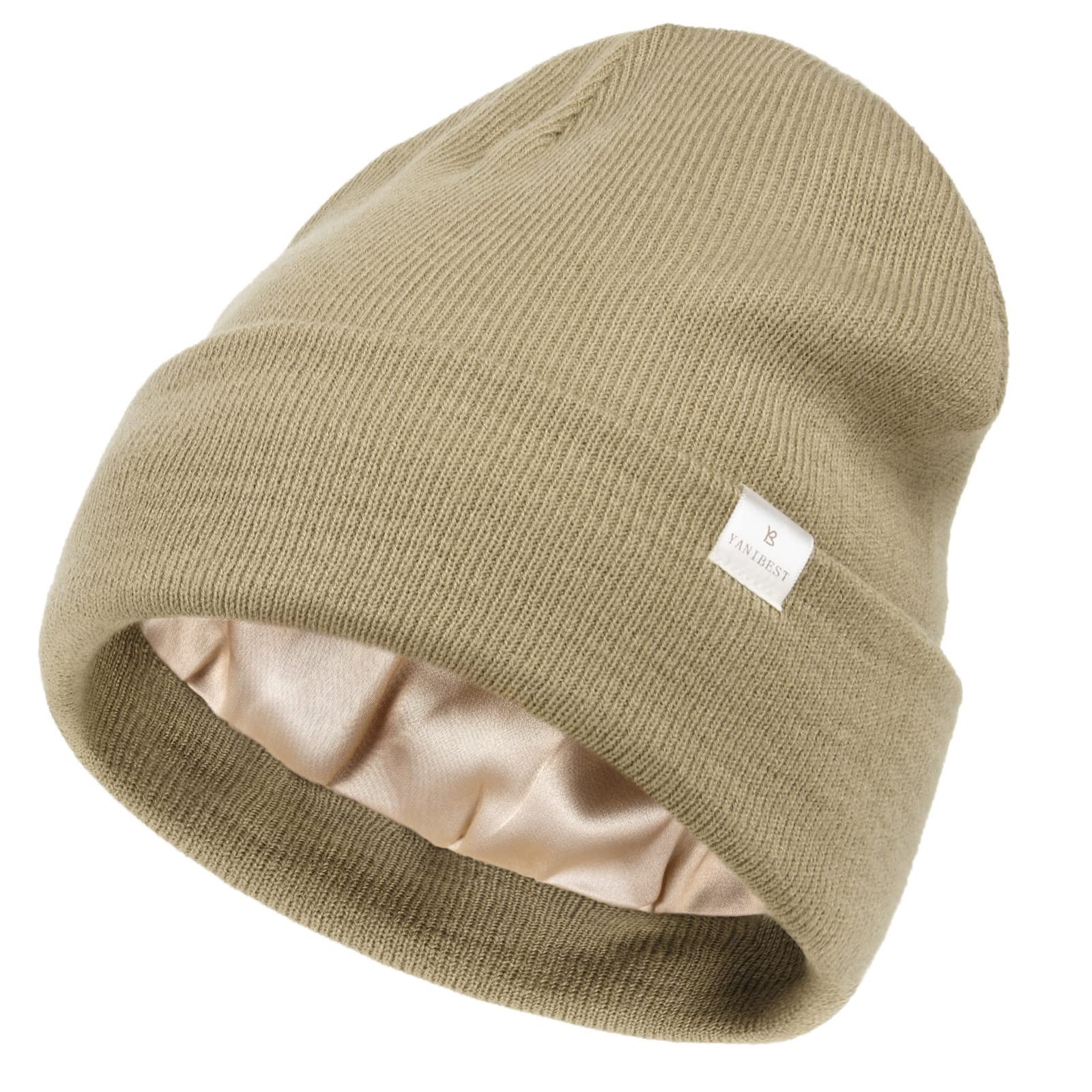 YANIBEST Satin Lined Beanie for Women Reduce Frizz Winter Hats for Women Men Silk Lining Soft Slouchy Warm Cuffed Less Static