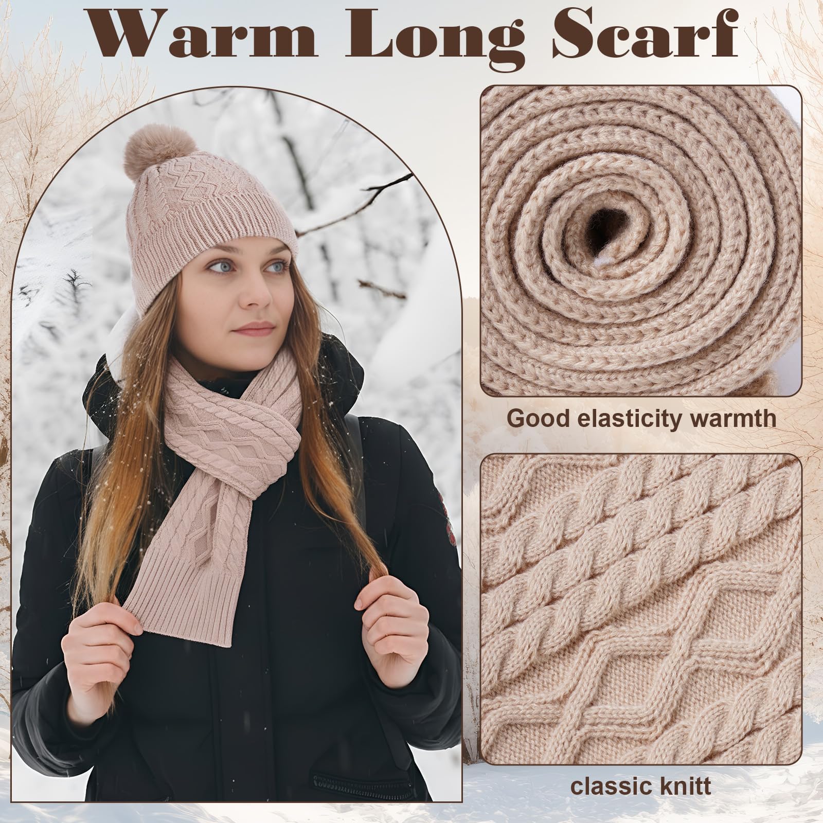 Geyoga 6 Pcs Winter Warm Set for Women Warm Beanies Hats Touchscreen Gloves Long Scarf Ear Muffs Socks Winter Gifts for Women