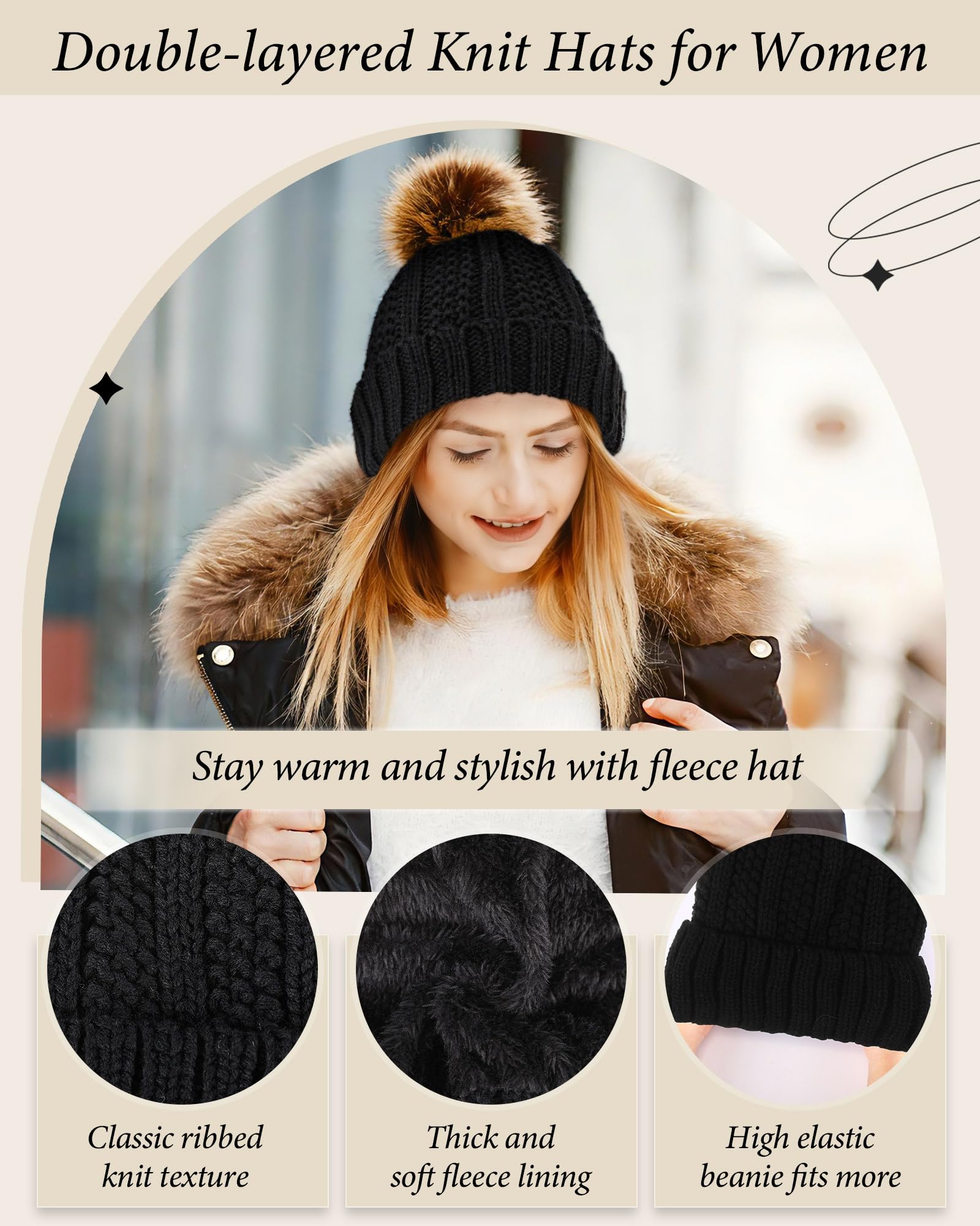 Geyoga 6 Pcs Winter Warm Set for Women Warm Beanies Hats Touchscreen Gloves Long Scarf Ear Muffs Socks Winter Gifts for Women
