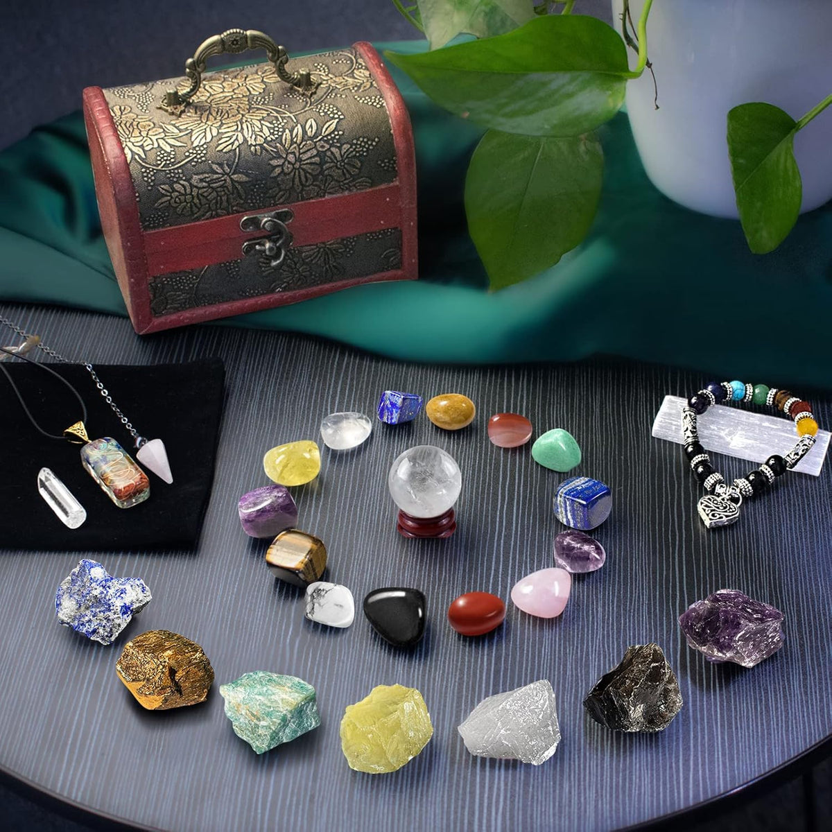 Healing Crystals Set, 28 Pcs Crystals and Healing Stones 7 Chakra Kits Obsidian Real Spiritual Protection Natural Reiki Energy Meditation Crystals for Beginners Wooden Box, Crystal Gifts for Women