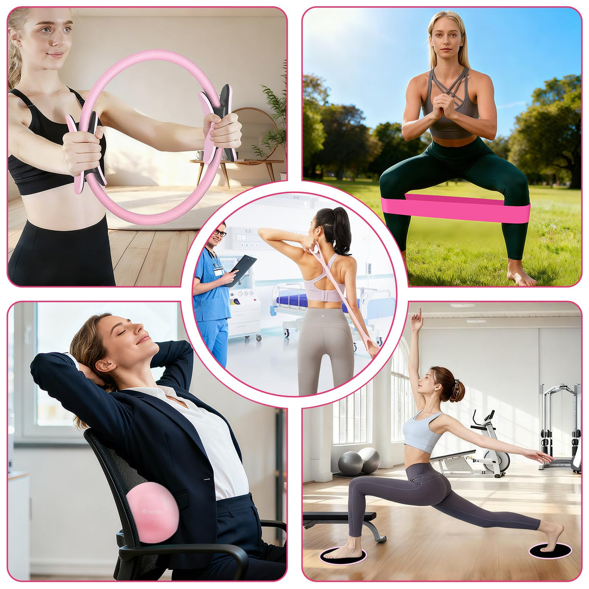Hoedia 17 PCS Pilates Kit for Women, Pilates Equipment Ring and Ball Set with Resistance Bands, Yoga Strap, Core Sliders, Socks, Bag & Guide for Starter Home Workout Fitness Gym Essentials