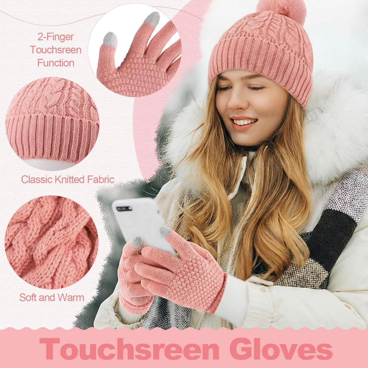 Geyoga 6 Pcs Winter Warm Set for Women Warm Beanies Hats Touchscreen Gloves Long Scarf Ear Muffs Socks Winter Gifts for Women