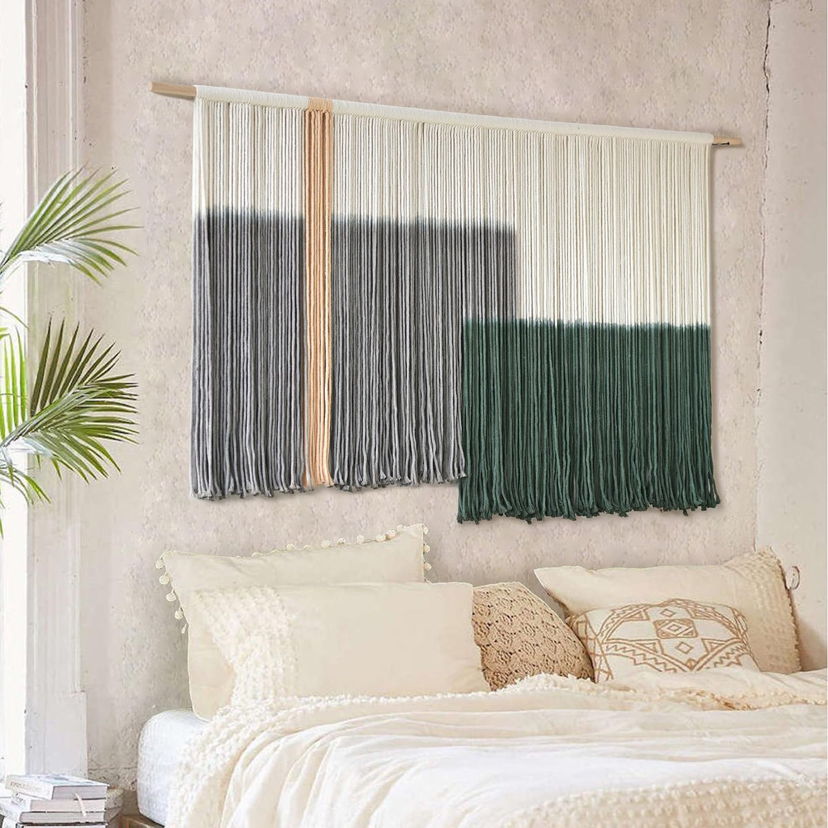 Flber Macrame Wall Hanging Tie-Dye Geometric Decor Large Scale Wall Art Statement Bohemian Yarn Tapestry Home Wall Decor 59''W*35''L