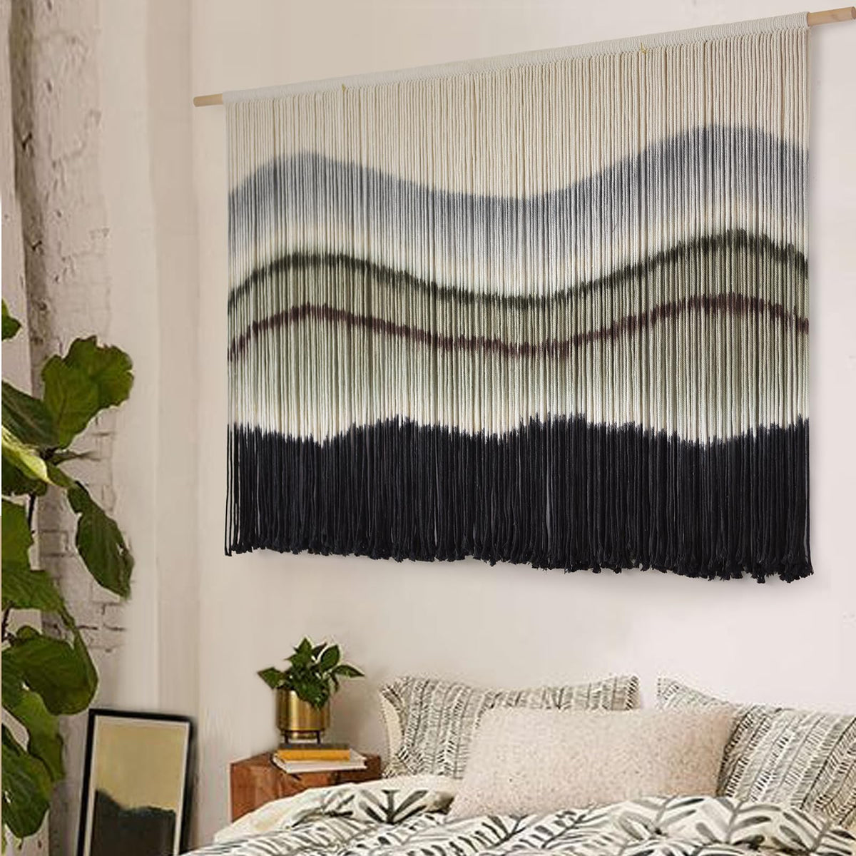 Flber Macrame Wall Hanging Tie-Dye Geometric Decor Large Scale Wall Art Statement Bohemian Yarn Tapestry Home Wall Decor 59''W*35''L