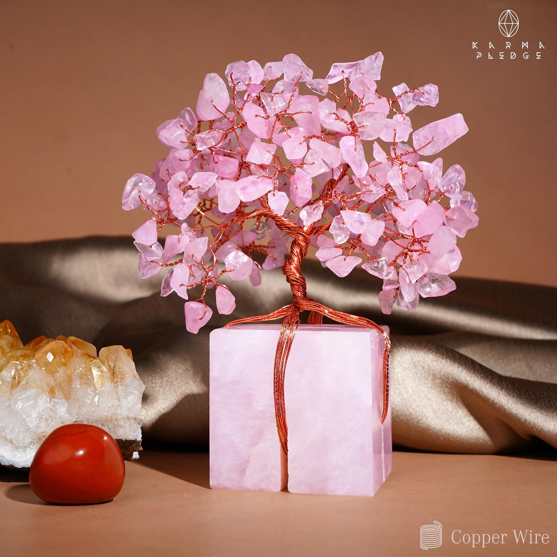 Rose Quartz Crystal Trees for Home Decor, Office Desk Decoration, Chakra Healing Crystals and Stone for Positive Energy, Money, Good Luck, Tree of Life Spiritual Birthday Gifts for Women and Mom