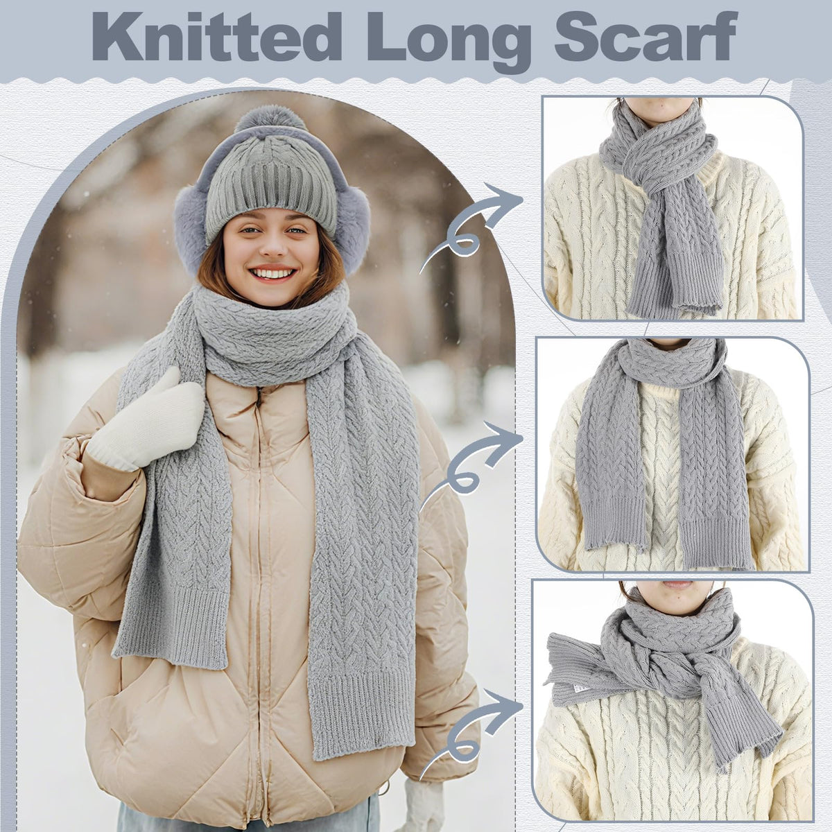 Geyoga 6 Pcs Winter Warm Set for Women Warm Beanies Hats Touchscreen Gloves Long Scarf Ear Muffs Socks Winter Gifts for Women