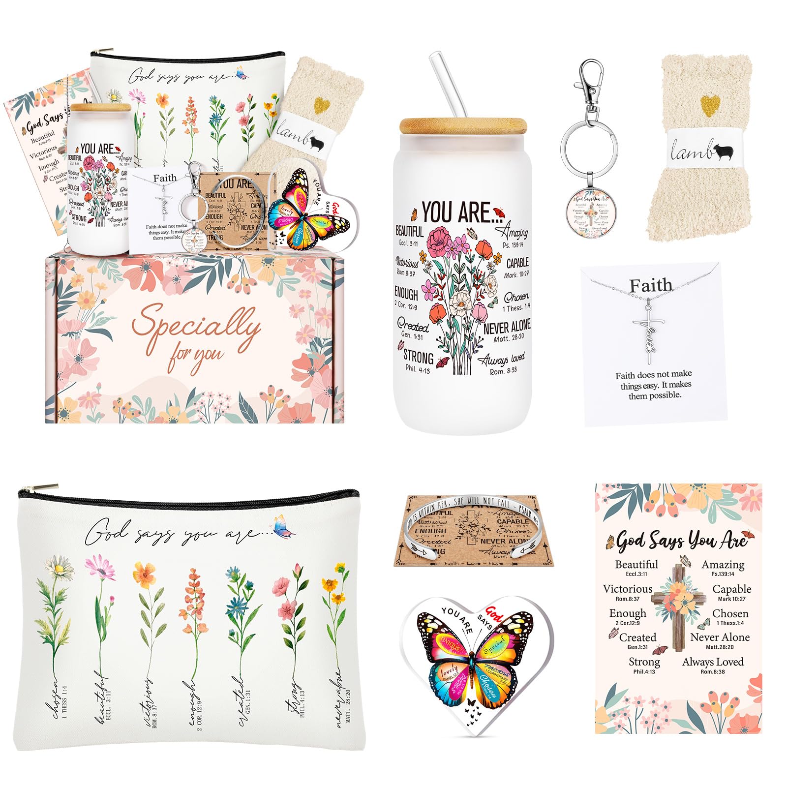 14PCS Christian Gifts for Women Faith, Inspirational Gifts for Women,Spiritual Religious Catholic Baptism Gifts,Get Well Soon Gifts w/ Blanket Mothers Day Gifts for Mom Wife, Girlfriend,Sister