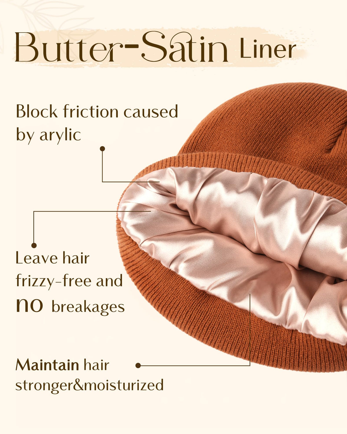 YANIBEST Satin Lined Beanie for Women Reduce Frizz Winter Hats for Women Men Silk Lining Soft Slouchy Warm Cuffed Less Static