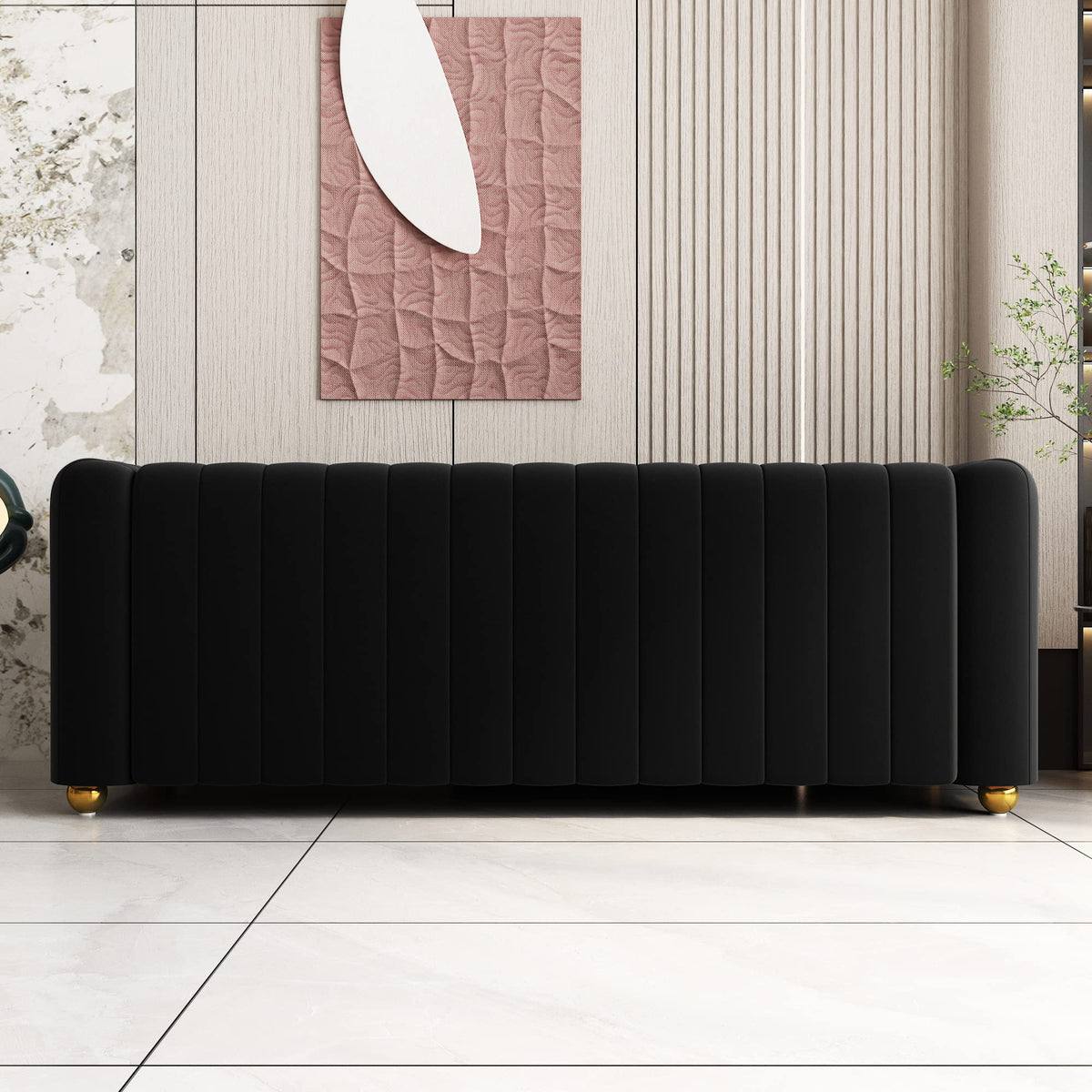 81" W Tufted Velvet Couch,Modern Velvet Sofa with Round Handrails and Metal Legs for Living Room,Office,Apartment (1, Pink)