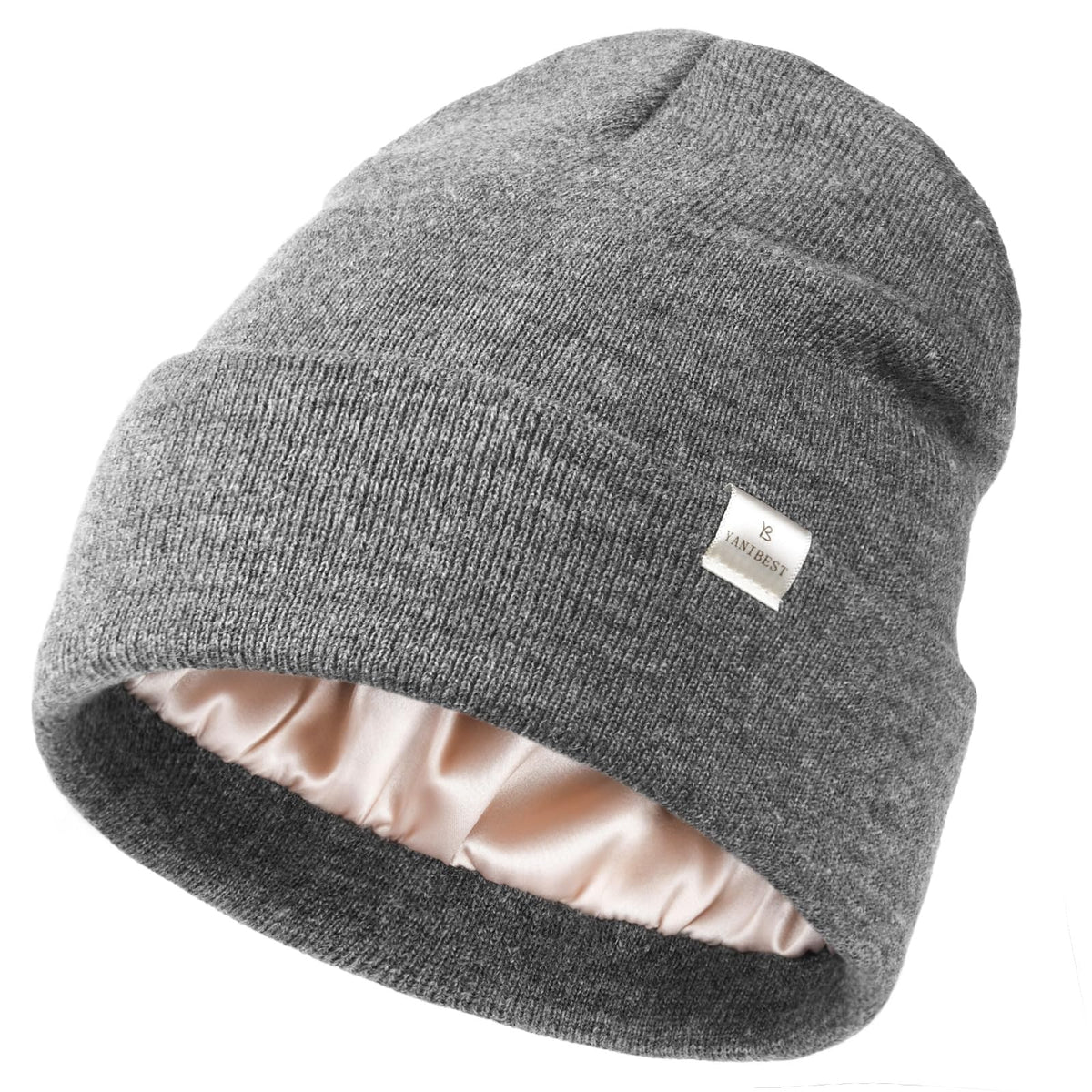 YANIBEST Satin Lined Beanie for Women Reduce Frizz Winter Hats for Women Men Silk Lining Soft Slouchy Warm Cuffed Less Static