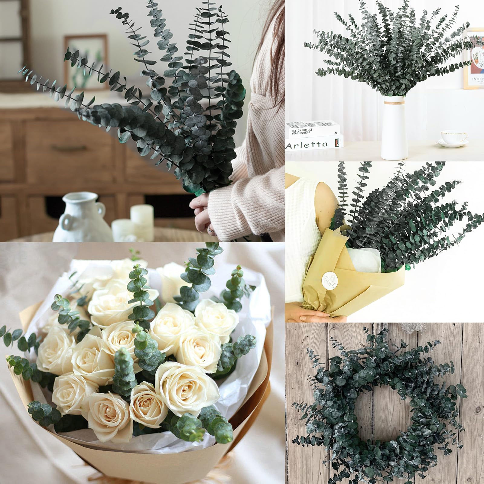 42 PCS Dried Eucalyptus Bundle - 17" Large Preserved Eucalyptus Stems, Real Leaves for Shower Hanging, Artificial Flowers Arrangement, Home Bathroom Decor