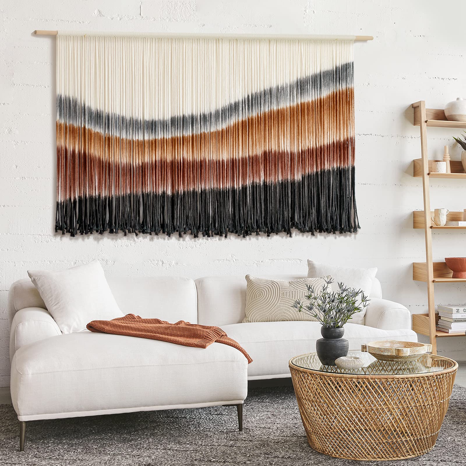Flber Macrame Wall Hanging Tie-Dye Geometric Decor Large Scale Wall Art Statement Bohemian Yarn Tapestry Home Wall Decor 59''W*35''L