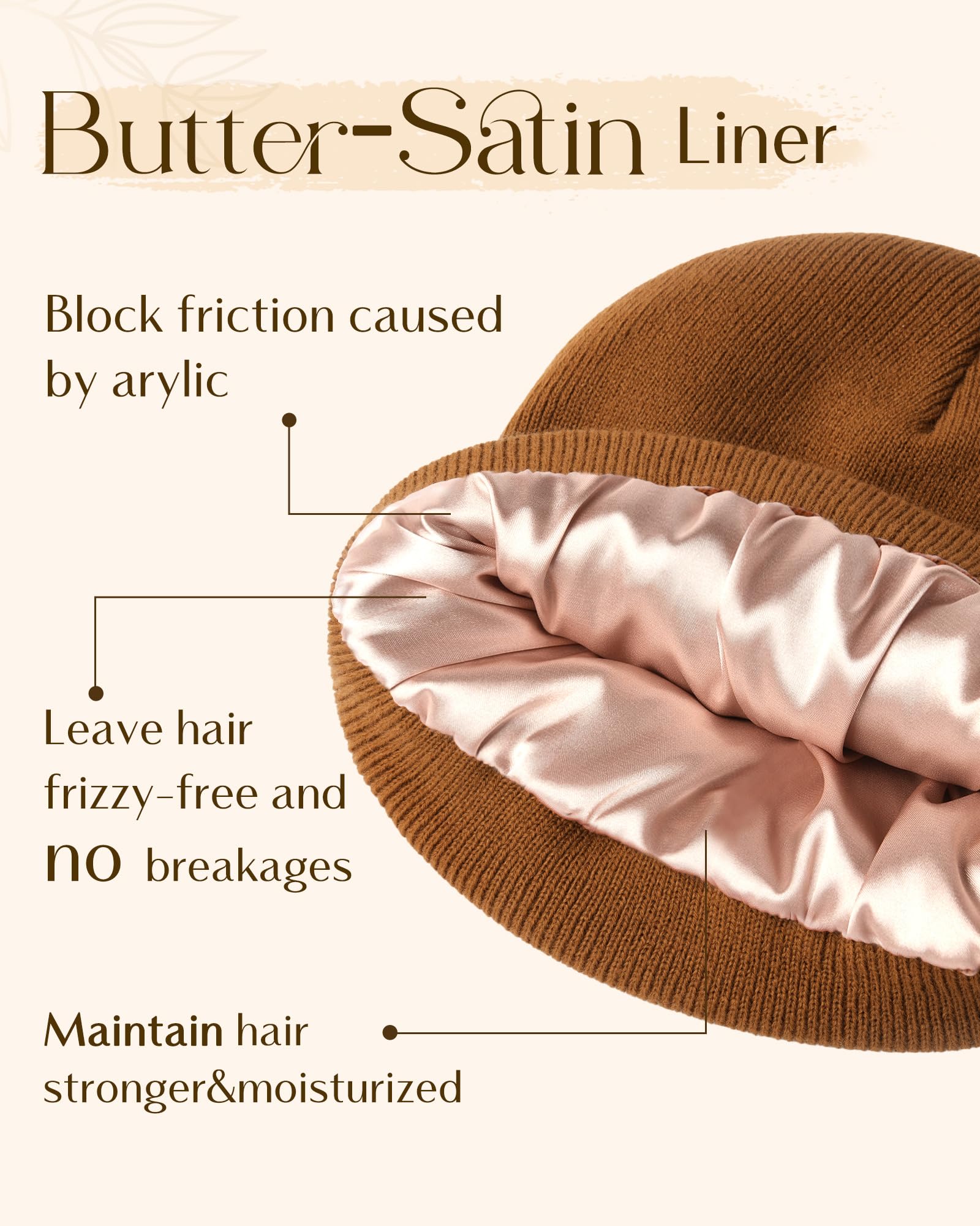 YANIBEST Satin Lined Beanie for Women Reduce Frizz Winter Hats for Women Men Silk Lining Soft Slouchy Warm Cuffed Less Static