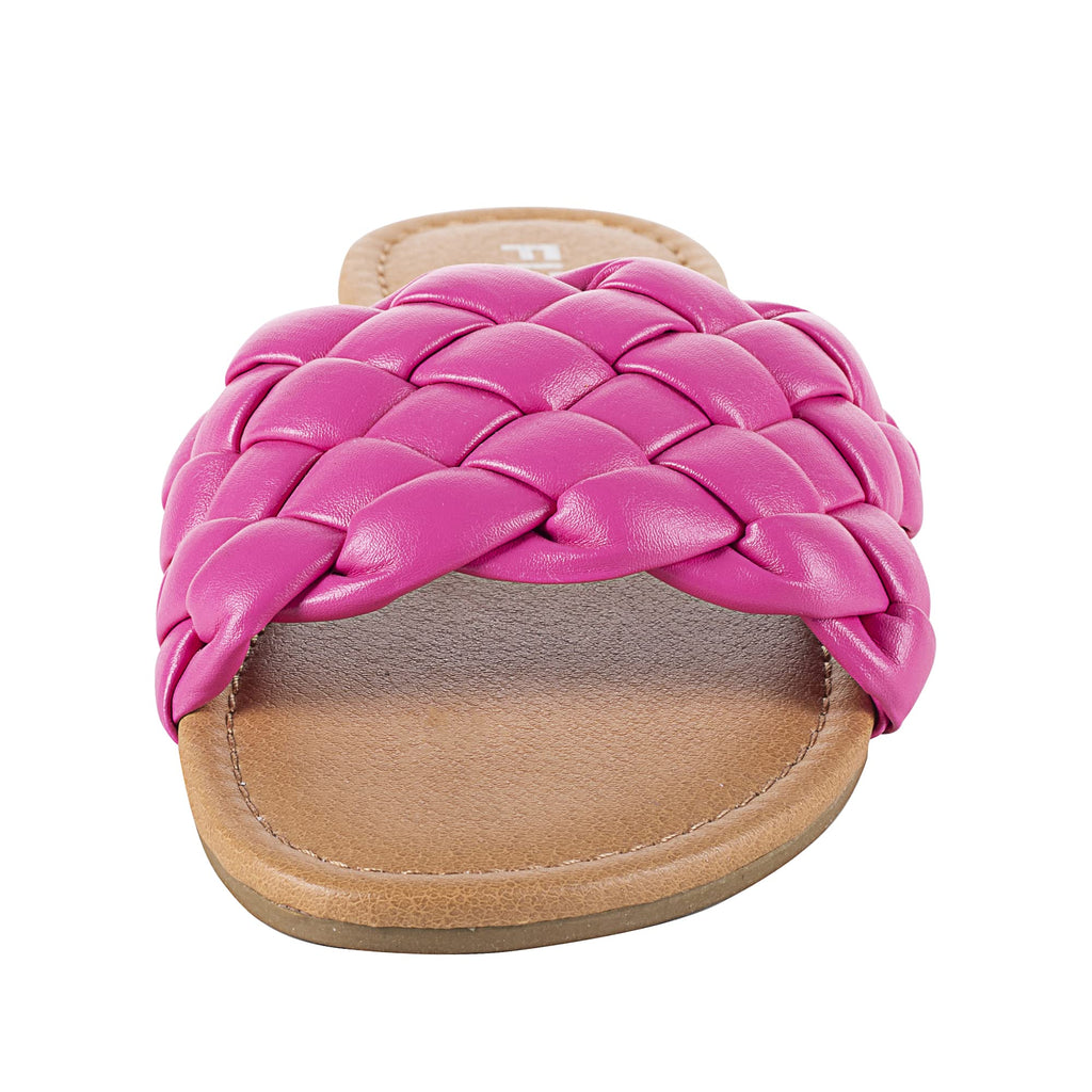 FITORY Womens Flat Sandals Fashion Round Open Toe Slip On Slides with Braided Strap Slippers for Summer Size 6-11