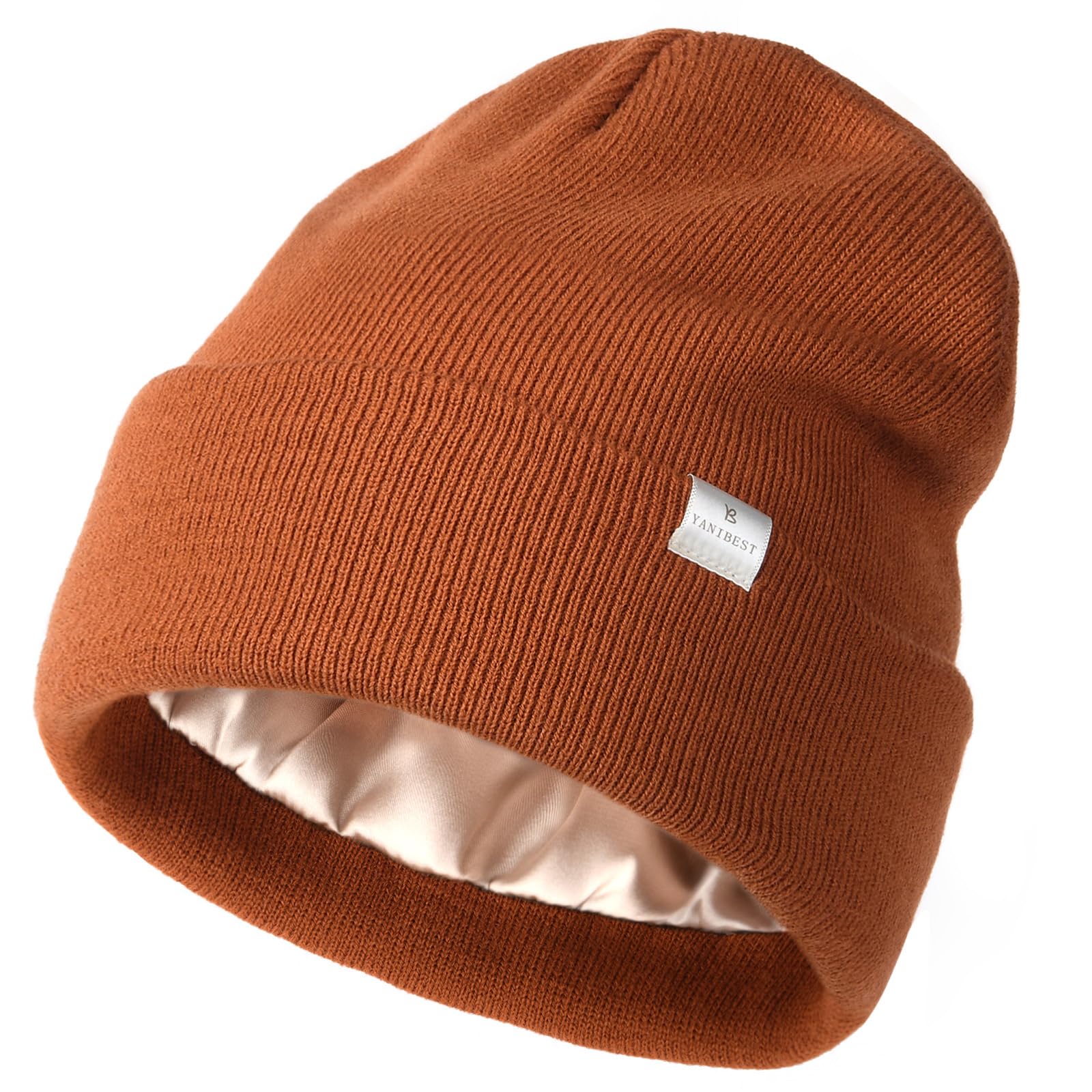 YANIBEST Satin Lined Beanie for Women Reduce Frizz Winter Hats for Women Men Silk Lining Soft Slouchy Warm Cuffed Less Static