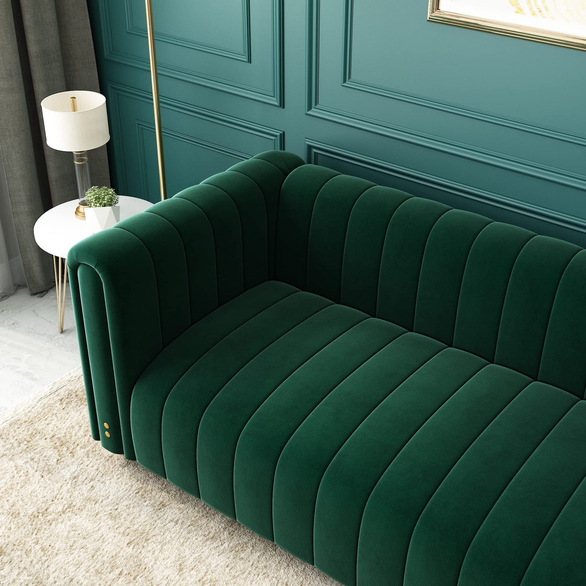 81" W Tufted Velvet Couch,Modern Velvet Sofa with Round Handrails and Metal Legs for Living Room,Office,Apartment (1, Pink)