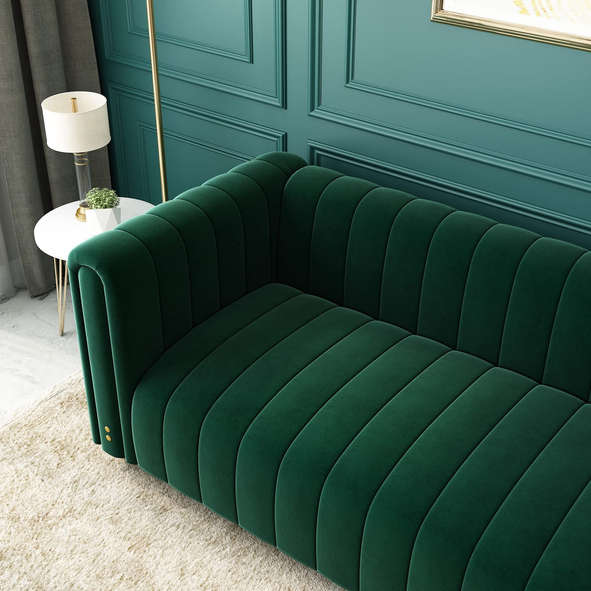 81" W Tufted Velvet Couch,Modern Velvet Sofa with Round Handrails and Metal Legs for Living Room,Office,Apartment (1, Pink)