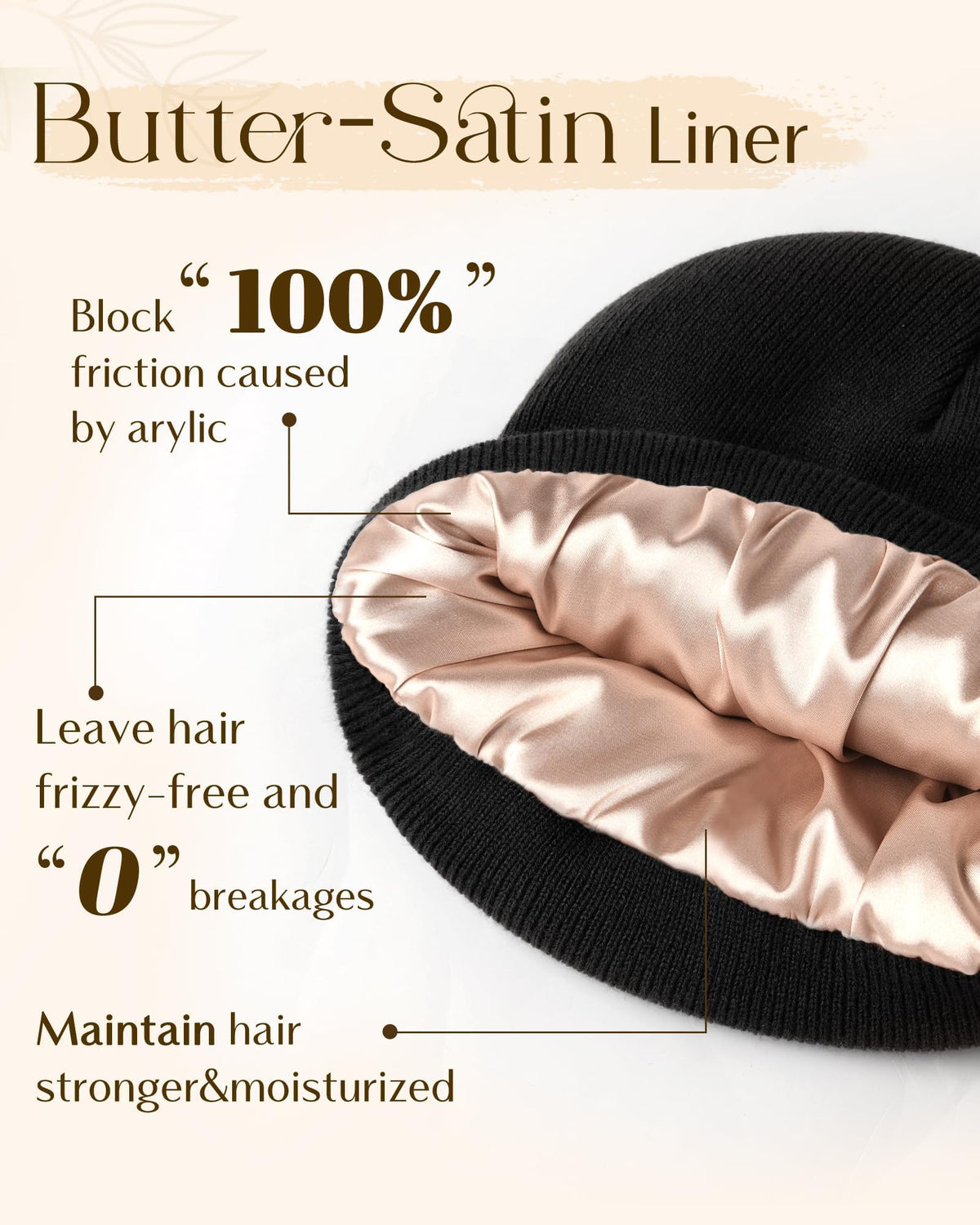 YANIBEST Satin Lined Beanie for Women Reduce Frizz Winter Hats for Women Men Silk Lining Soft Slouchy Warm Cuffed Less Static