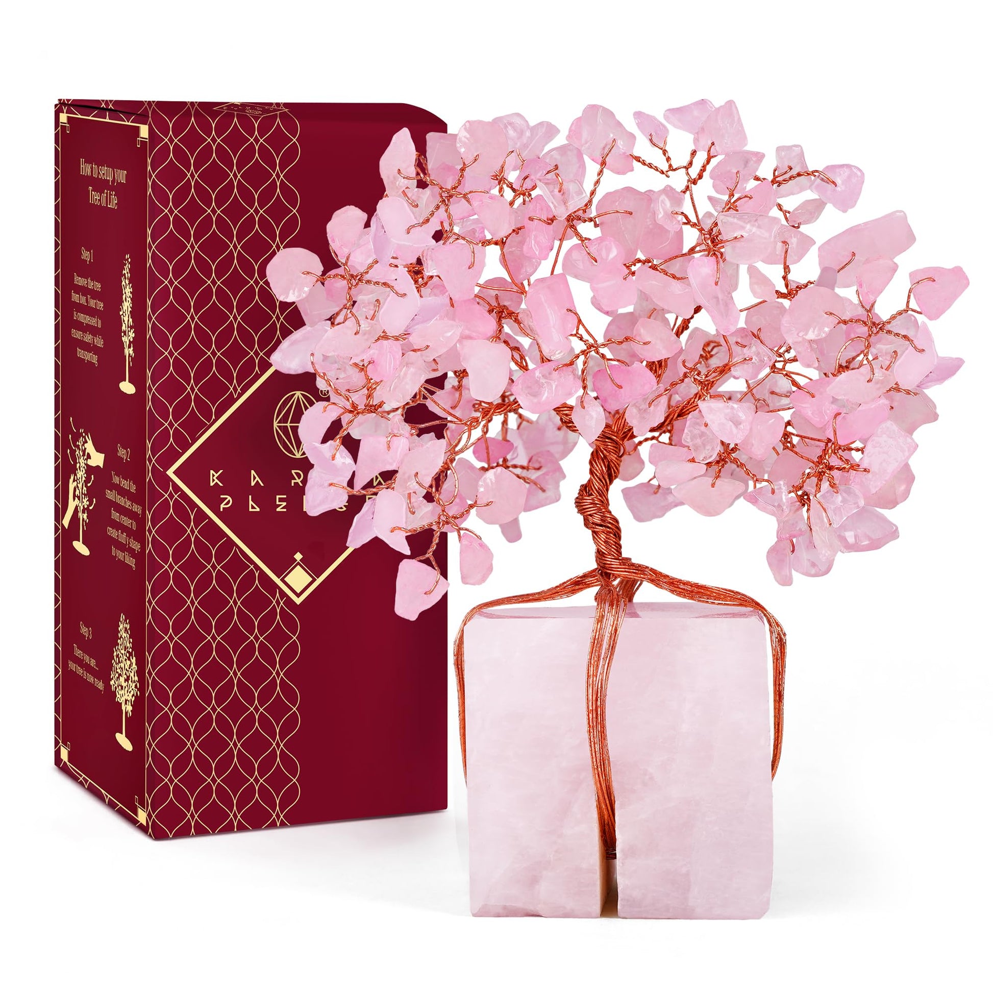 Rose Quartz Crystal Trees for Home Decor, Office Desk Decoration, Chakra Healing Crystals and Stone for Positive Energy, Money, Good Luck, Tree of Life Spiritual Birthday Gifts for Women and Mom