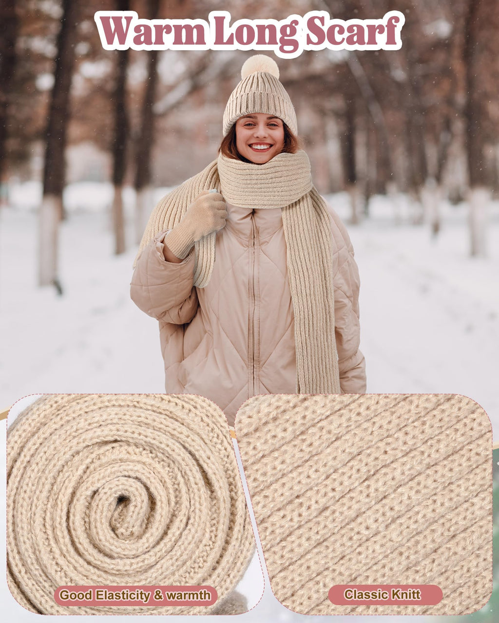 Geyoga 6 Pcs Winter Warm Set for Women Warm Beanies Hats Touchscreen Gloves Long Scarf Ear Muffs Socks Winter Gifts for Women