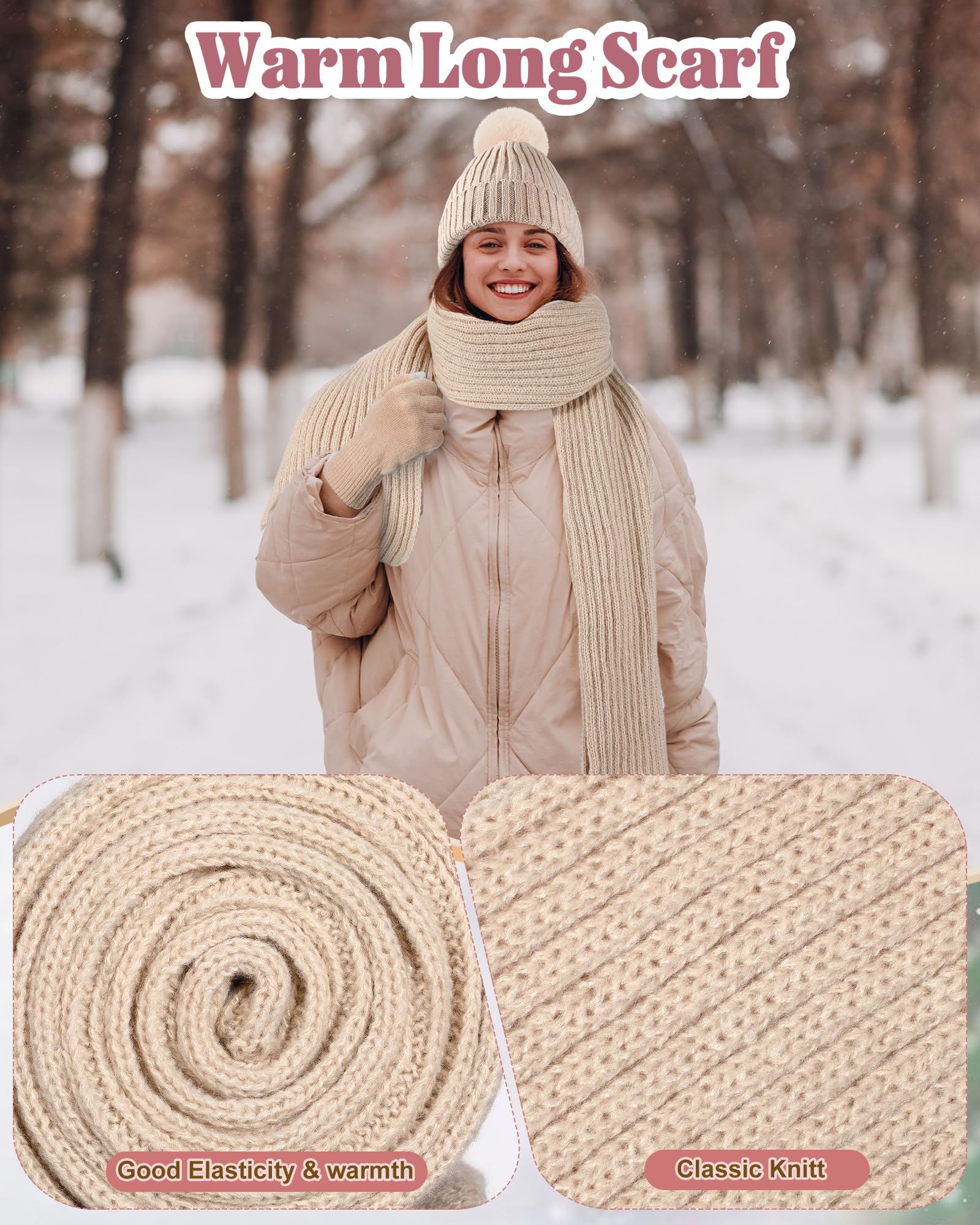 Geyoga 6 Pcs Winter Warm Set for Women Warm Beanies Hats Touchscreen Gloves Long Scarf Ear Muffs Socks Winter Gifts for Women