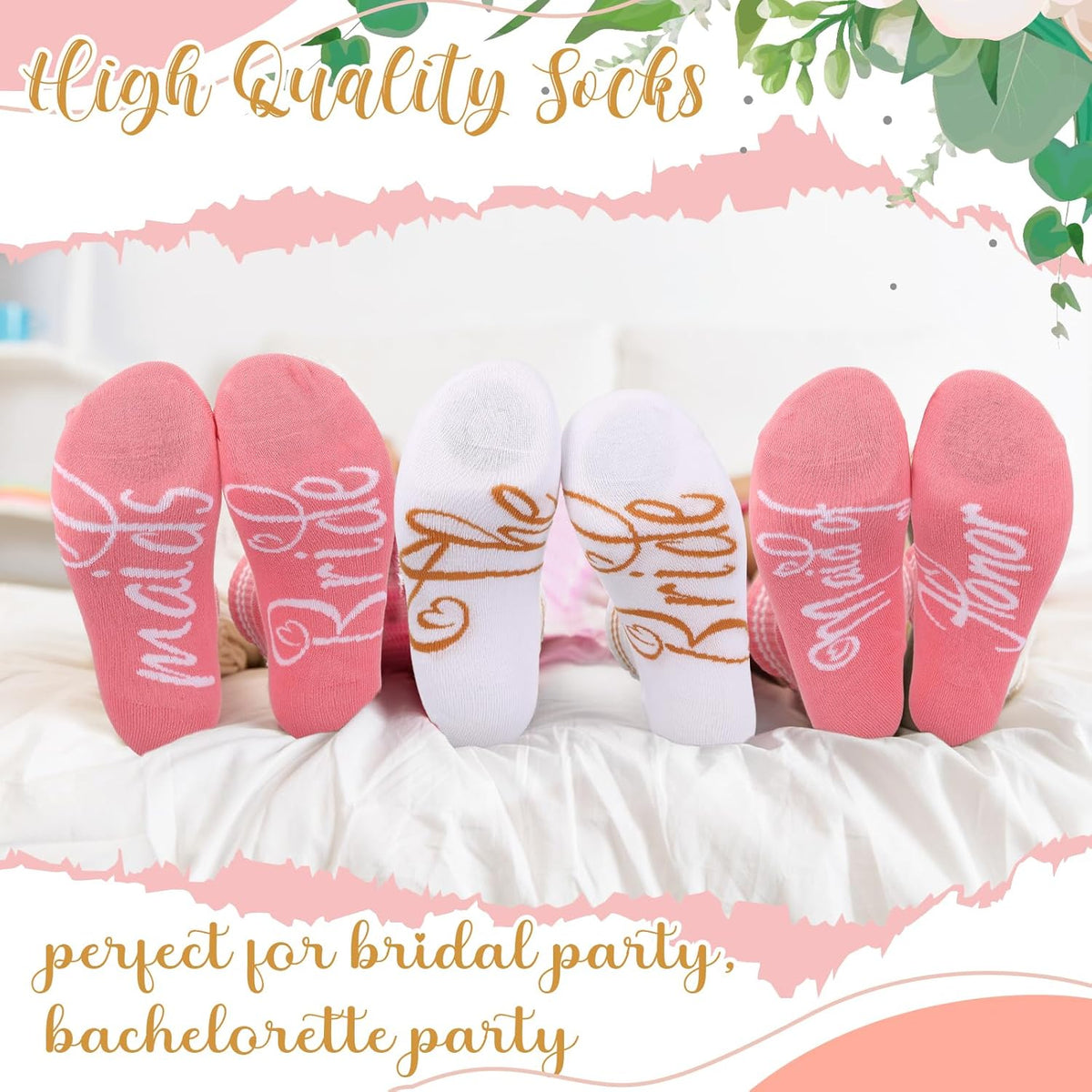 Toulite 48 Pcs Bridesmaid Robe Sets Silk Satin Bride Party Robes with Bachelorette Gift Handbags Knot Bracelets Hair Ties Rhinestone Mirrors and Socks for Bridesmaid Wedding Bachelorette Party