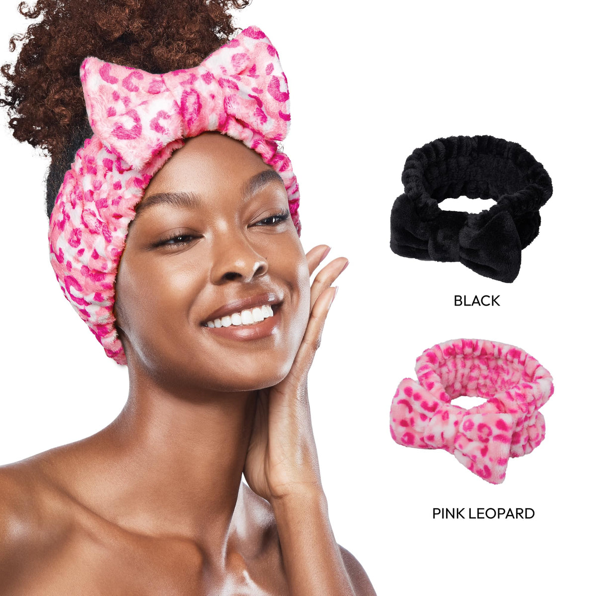 Red by Kiss Spa Headband for Washing Face Facial Makeup Bow Head Band Soft Plush Fleece Stretchy Head Wraps for Women Shower Bath Washing Face Mask (WHITE)