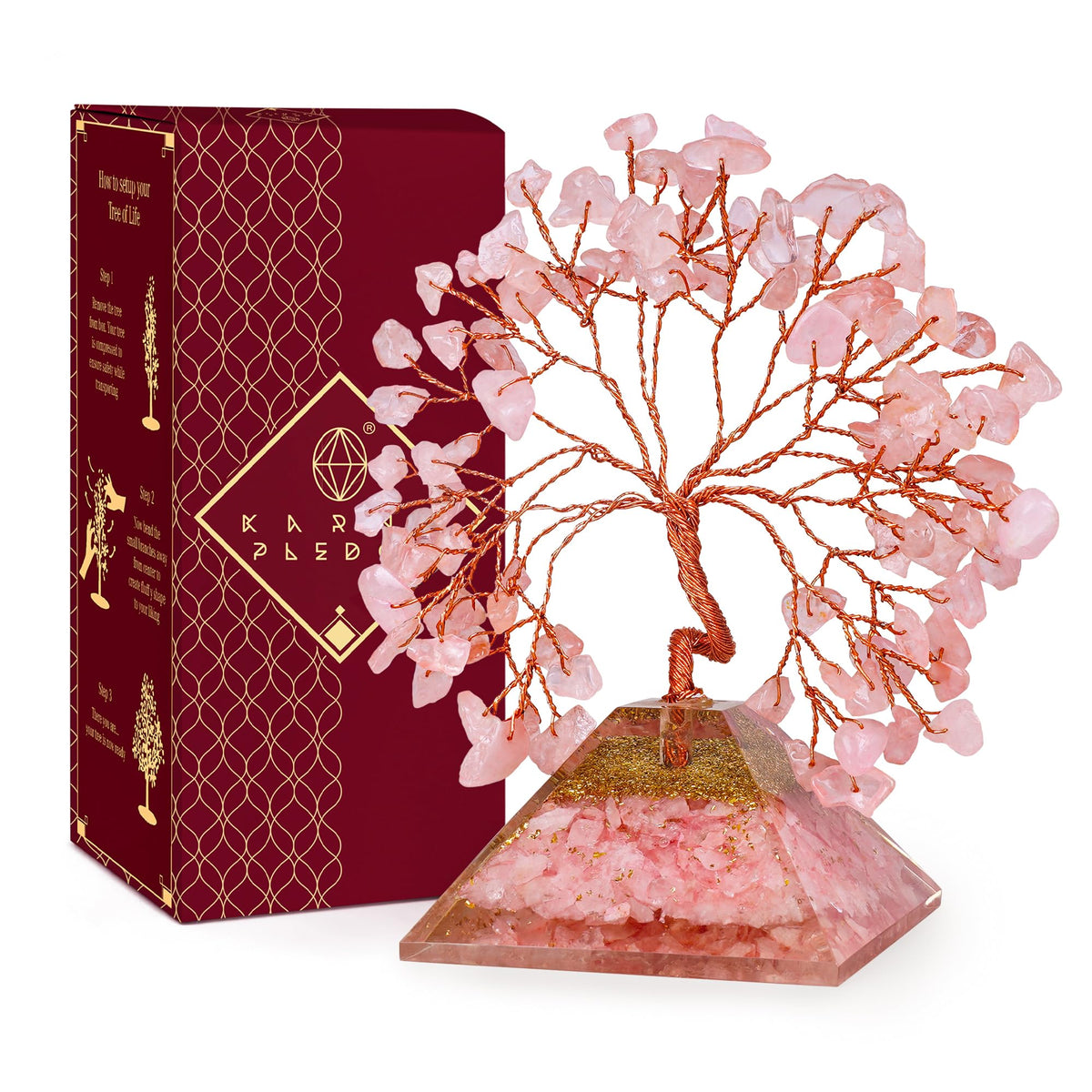 Rose Quartz Crystal Trees for Home Decor, Office Desk Decoration, Chakra Healing Crystals and Stone for Positive Energy, Money, Good Luck, Tree of Life Spiritual Birthday Gifts for Women and Mom