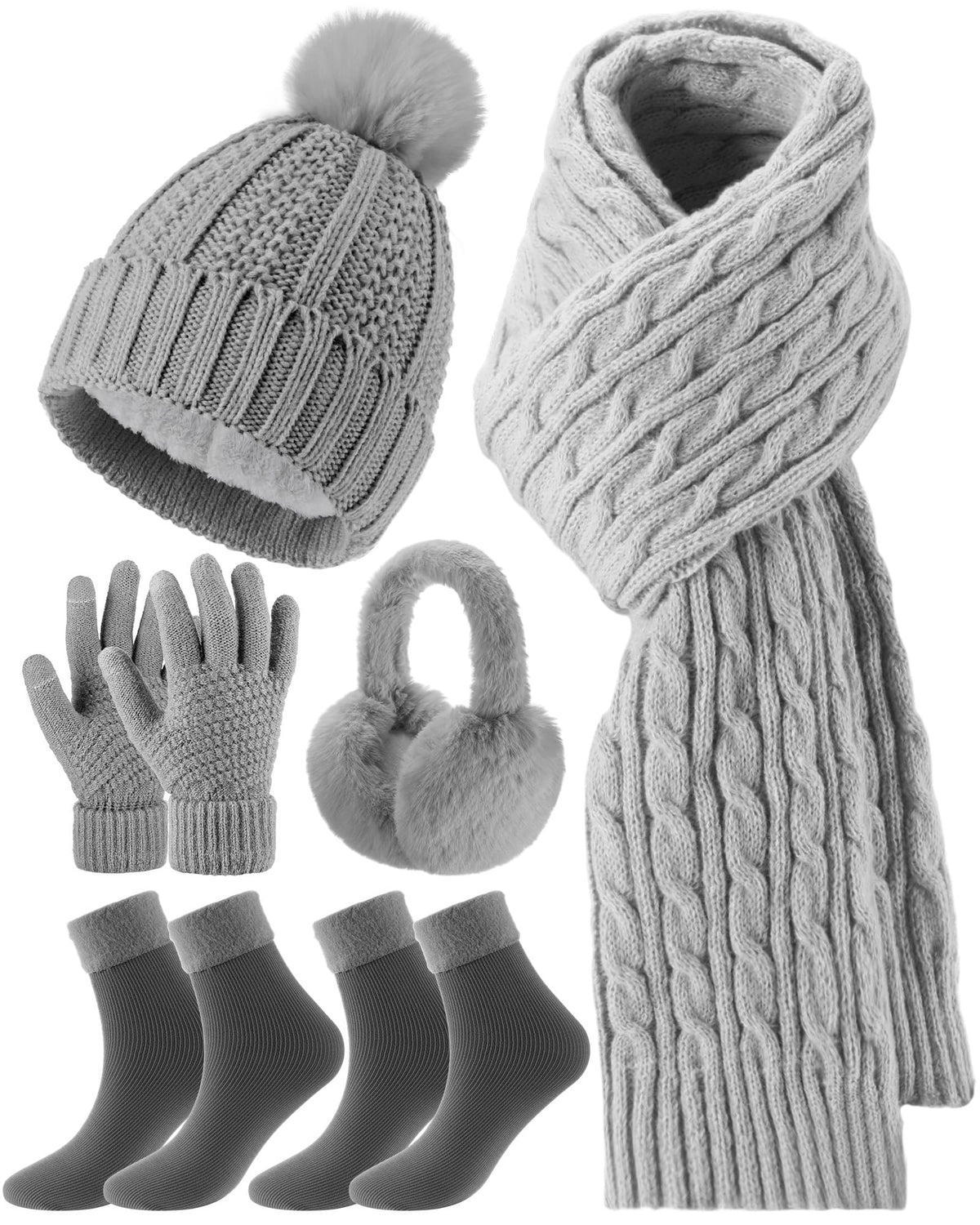 Geyoga 6 Pcs Winter Warm Set for Women Warm Beanies Hats Touchscreen Gloves Long Scarf Ear Muffs Socks Winter Gifts for Women