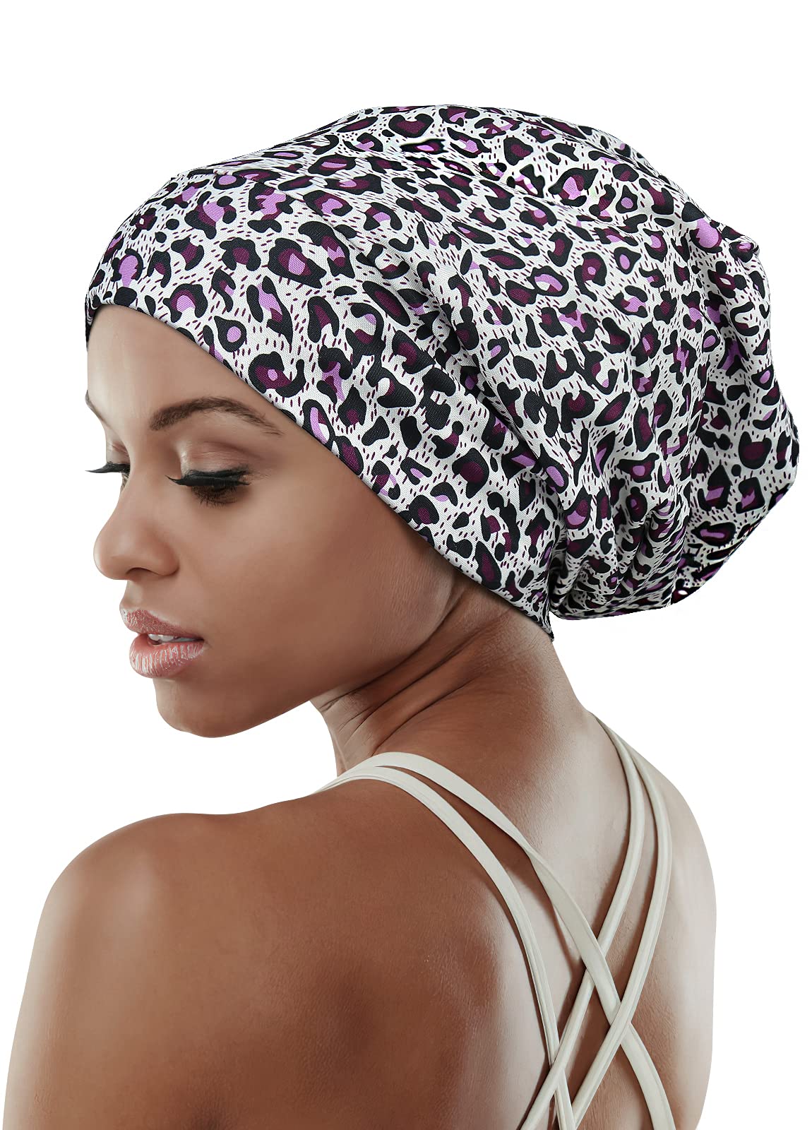 Adjustable Satin Lined Sleep Cap for Dreadlocks Curly Hair Large Head-Stay On Overnight