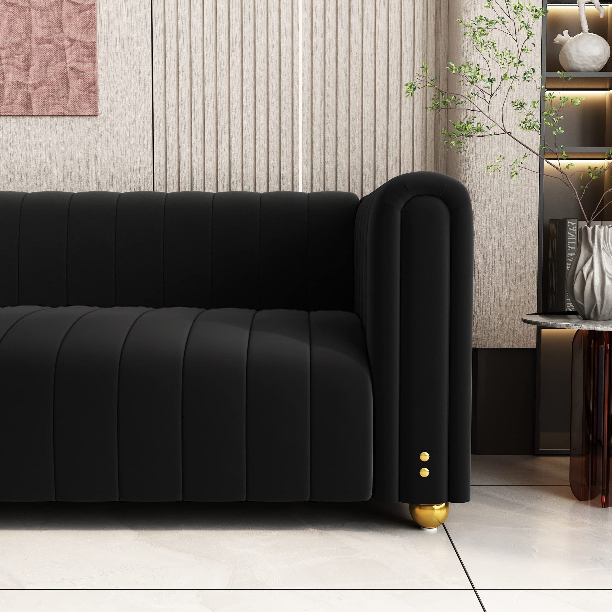 81" W Tufted Velvet Couch,Modern Velvet Sofa with Round Handrails and Metal Legs for Living Room,Office,Apartment (1, Pink)