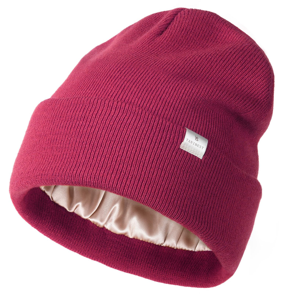 YANIBEST Satin Lined Beanie for Women Reduce Frizz Winter Hats for Women Men Silk Lining Soft Slouchy Warm Cuffed Less Static