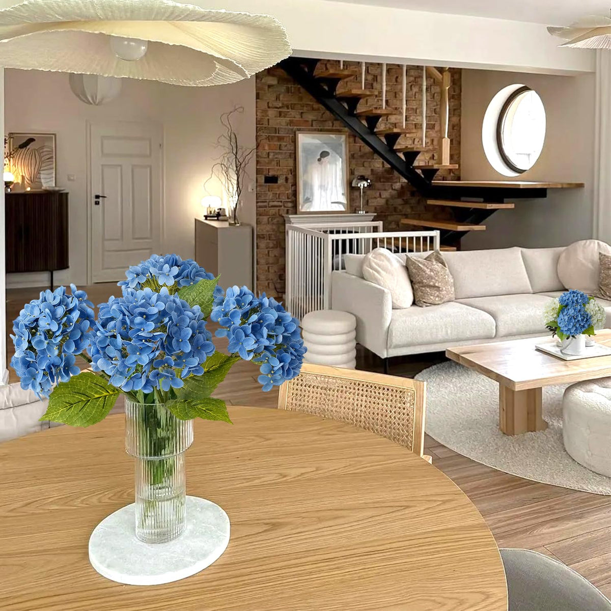 Light Blue Hydrangea Artificial Flowers,4Pcs 20" Real Touch Lifelike Silk Artificial Hydrangeas, Full Fake Flowers for Bouquet Table Centerpieces Spring Wedding Indoor Home