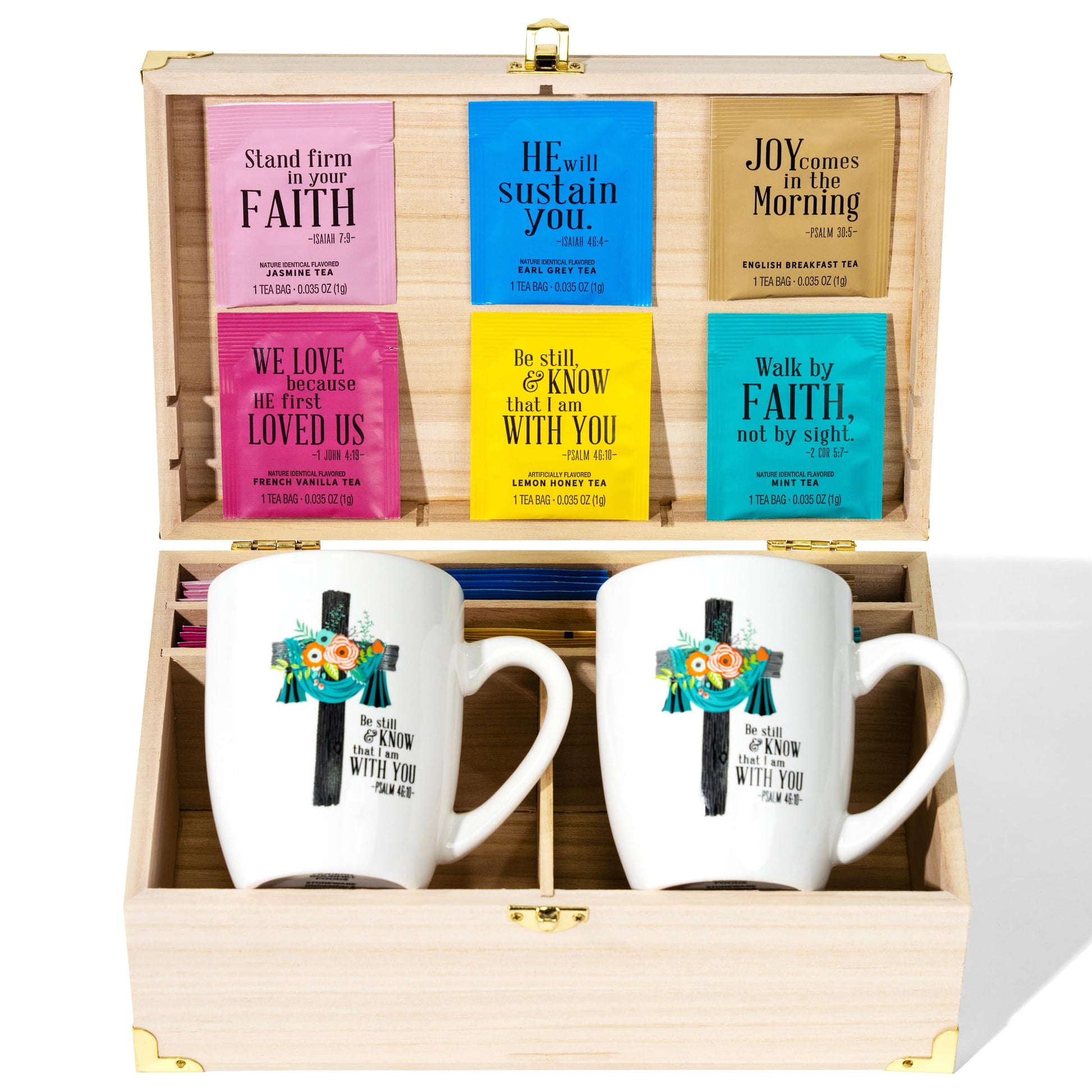 Thoughtfully Gourmet, Tea Affirmations Christian Prayer Gift Set, Includes 6 Flavours of Tea with Bible Verses from Psalms and Other Books to Rejoice, Pack of 90