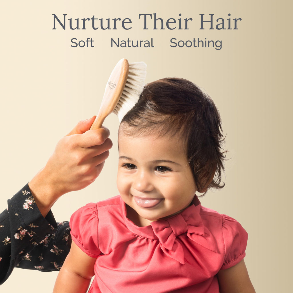 Natemia Wooden Baby Hair Brush & Comb Set - Pack of 3, Oval - Natural Goat Hair Bristles & Soft Bristle Brush - Gentle Scalp Massage & Cradle Cap Comb - For Newborns & Toddlers, Baby Grooming Kit