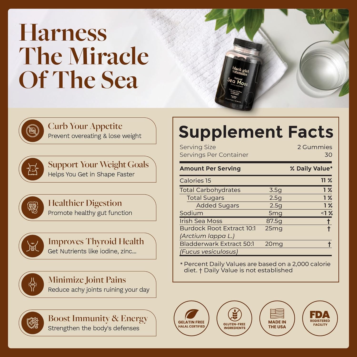 Black Girl Vitamins | Sea Moss Gummies - Irish SeaMoss with Bladderwrack & Burdock - 60 Count