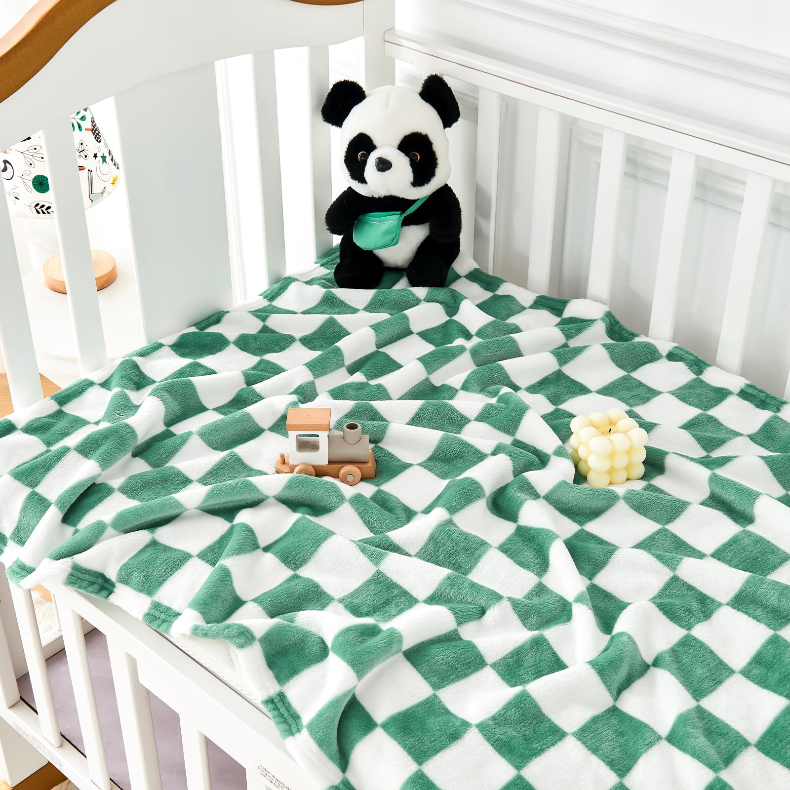 Yurhap Checkered Baby Blanket Fleece Baby Blankets Neutral for Boys Girls, Super Soft Warm Lightweight Infant Toddler Newborn Receiving Blankets for Crib Stroller, 30''x40'', Khaki